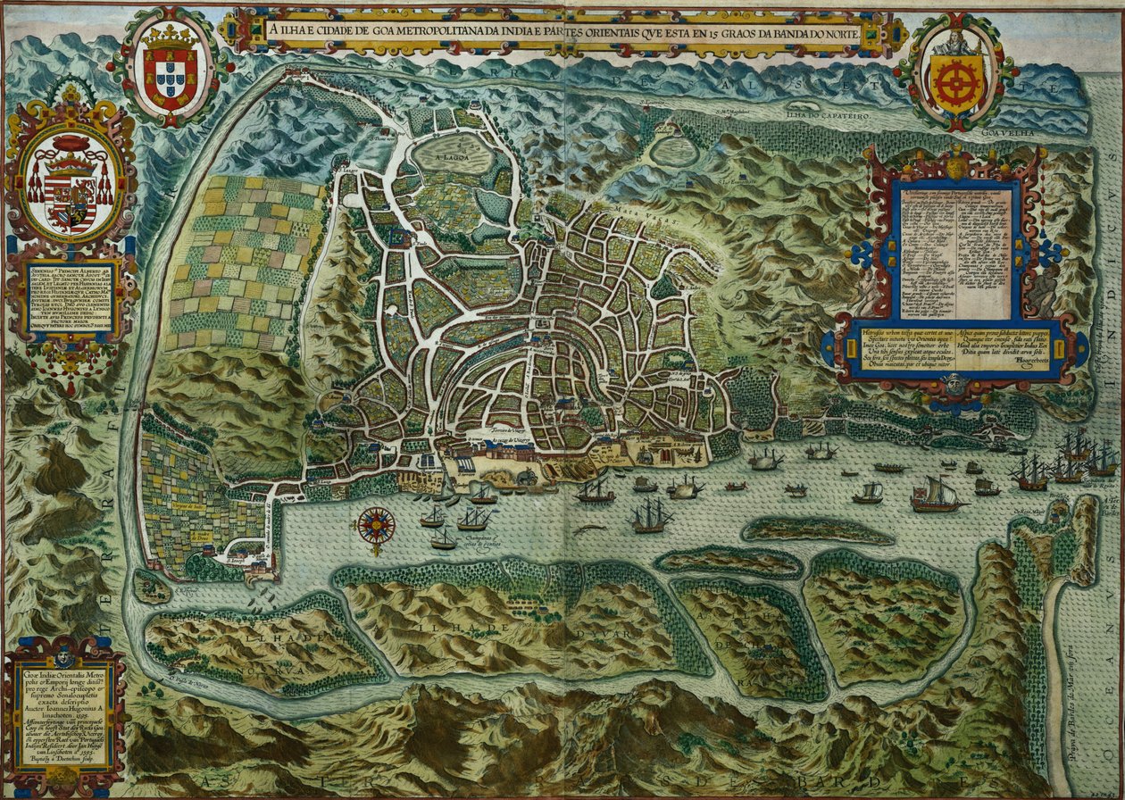 Mappa della Città e del Porto Portoghese di Goa, India, 1595 da Johannes Baptista van Doetechum the Younger