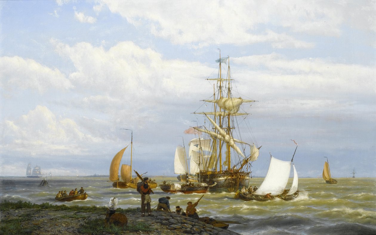 Un estuario affollato da Johannes Hermann Barend Koekkoek