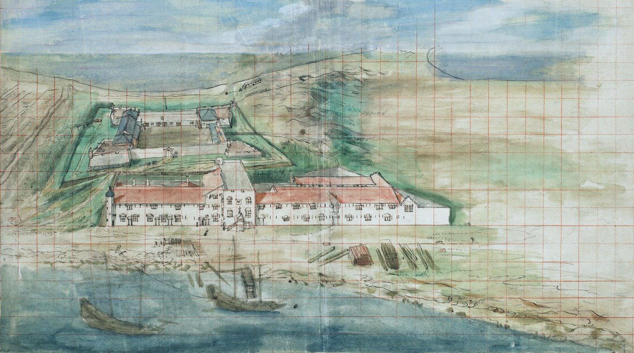 Panoramica di Fort Zeelandia a Tainan, Taiwan da Johannes Vingboons