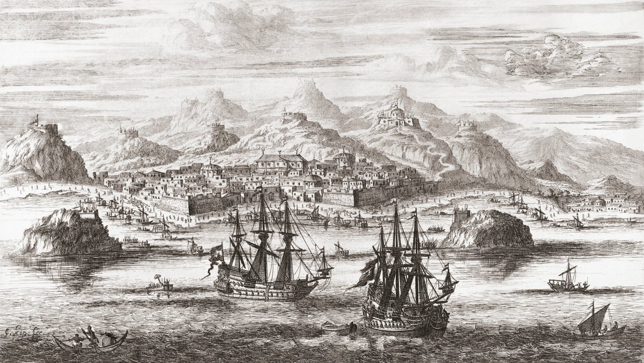 Navi olandesi davanti a Mascate, Oman nel XVII secolo da Johannes (after) Kip