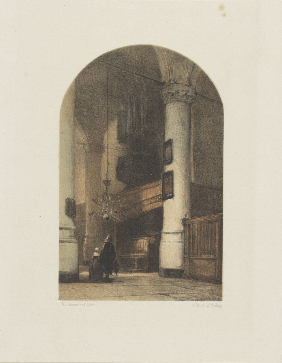 Interno di chiesa con due figure e organo da Johannes Bosboom