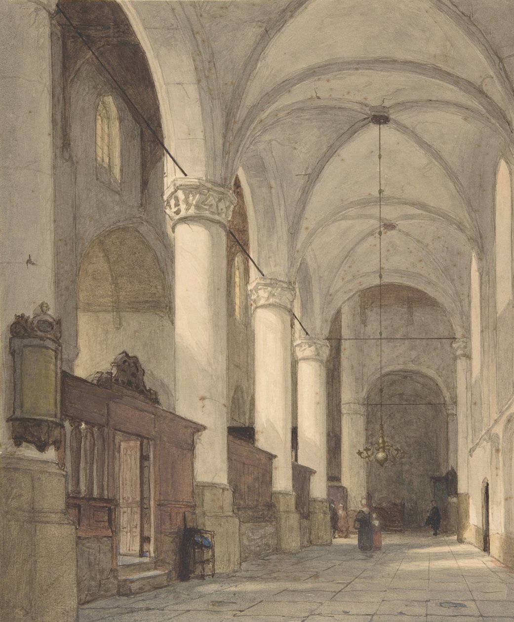 Navata laterale voltata di una chiesa, con figure, XIX secolo da Johannes Bosboom