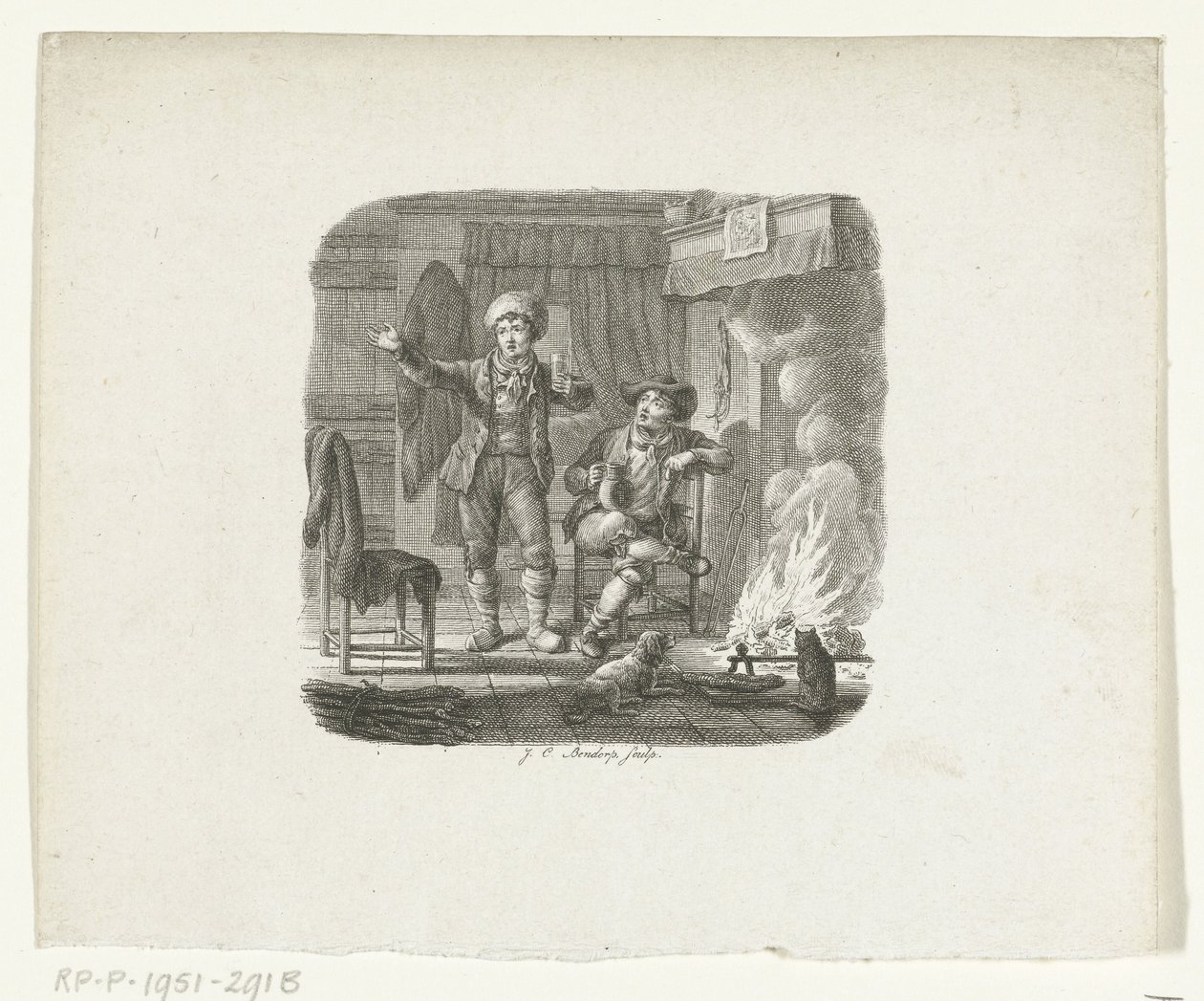 Due uomini che conversano vicino al focolare da Johannes Christiaan Bendorp
