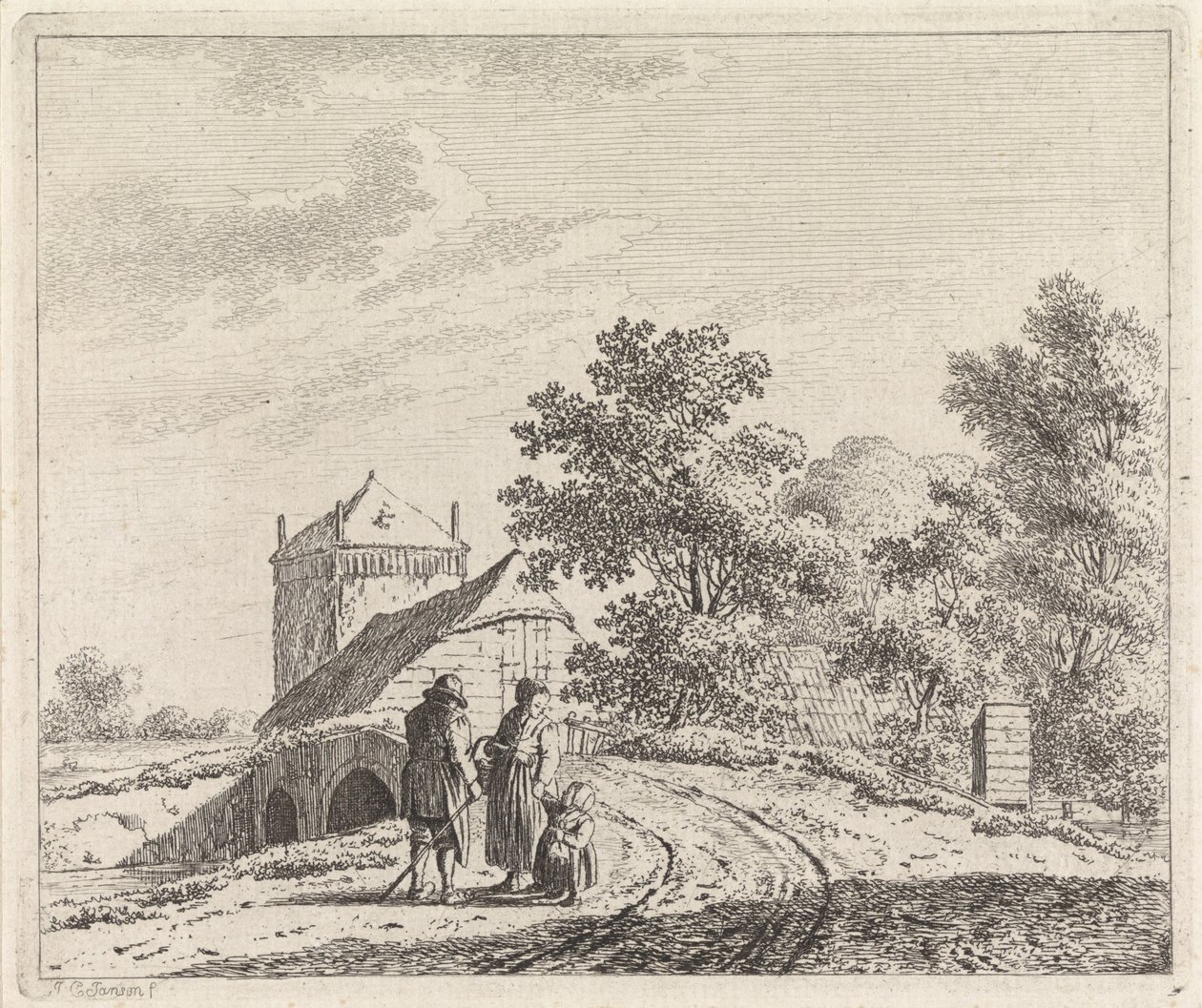 Paesaggio con ponte di pietra da Johannes Christiaan Janson