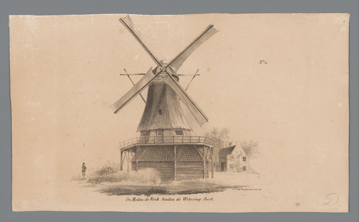 Vista del mulino de Vink fuori dalla porta Wetering da Johannes Cornelis van Pappelendam