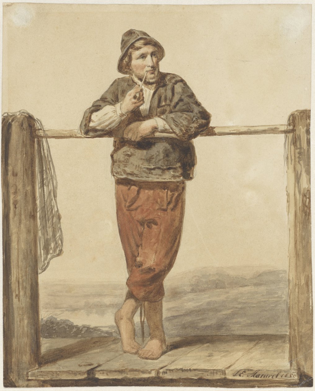 Uomo in piedi che fuma la pipa, di fronte da Johannes Engel Masurel
