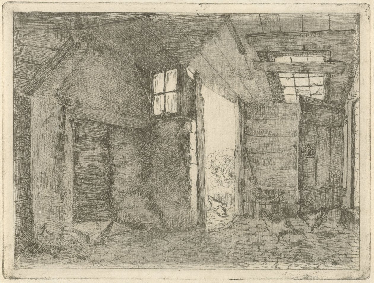 Fienile con galline da Johannes Everhardus Rijnboutt