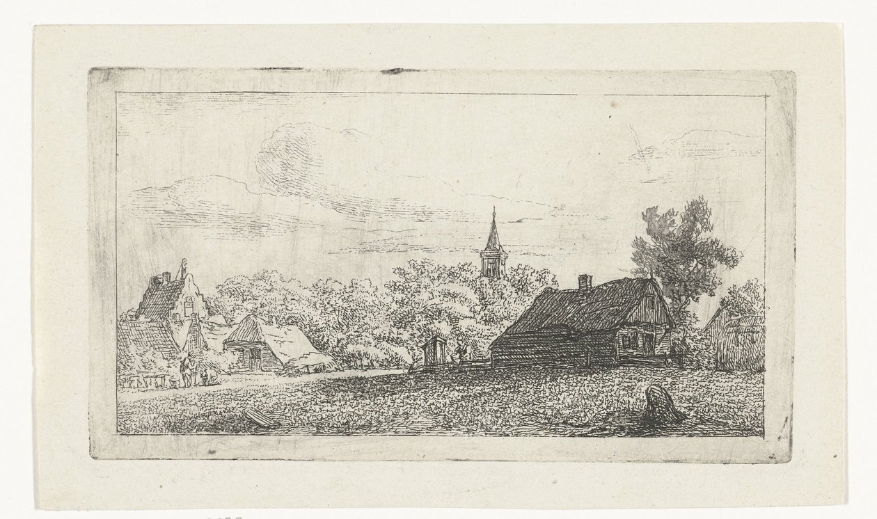 Veduta del villaggio con campanile tra gli alberi da Johannes Franciscus Christ