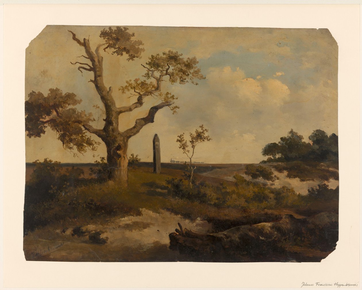 Paesaggio con treno in lontananza da Johannes Franciscus Hoppenbrouwers (signed by artist)
