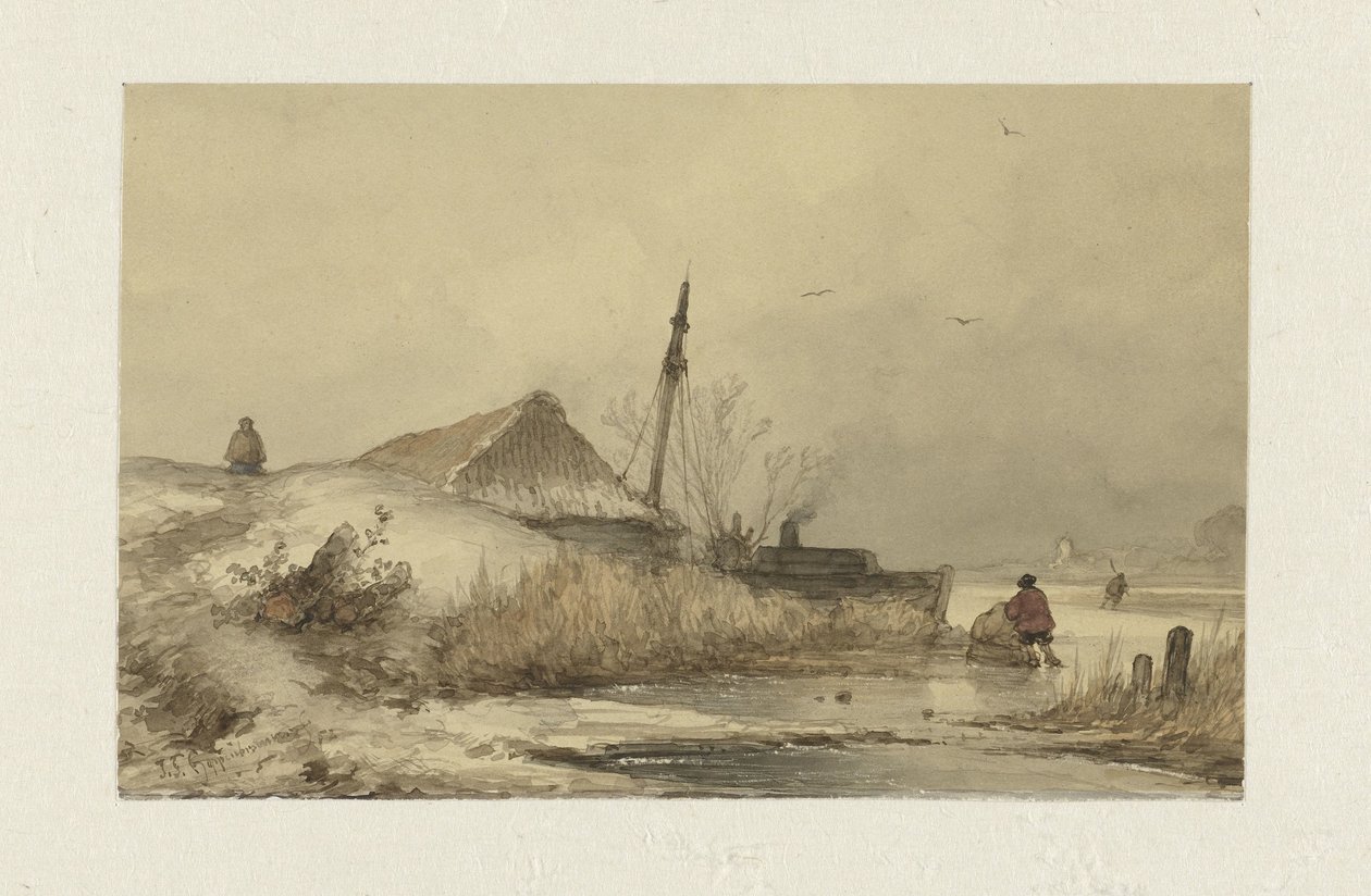 Paesaggio invernale con fattoria vicino al canale da Johannes Franciscus Hoppenbrouwers
