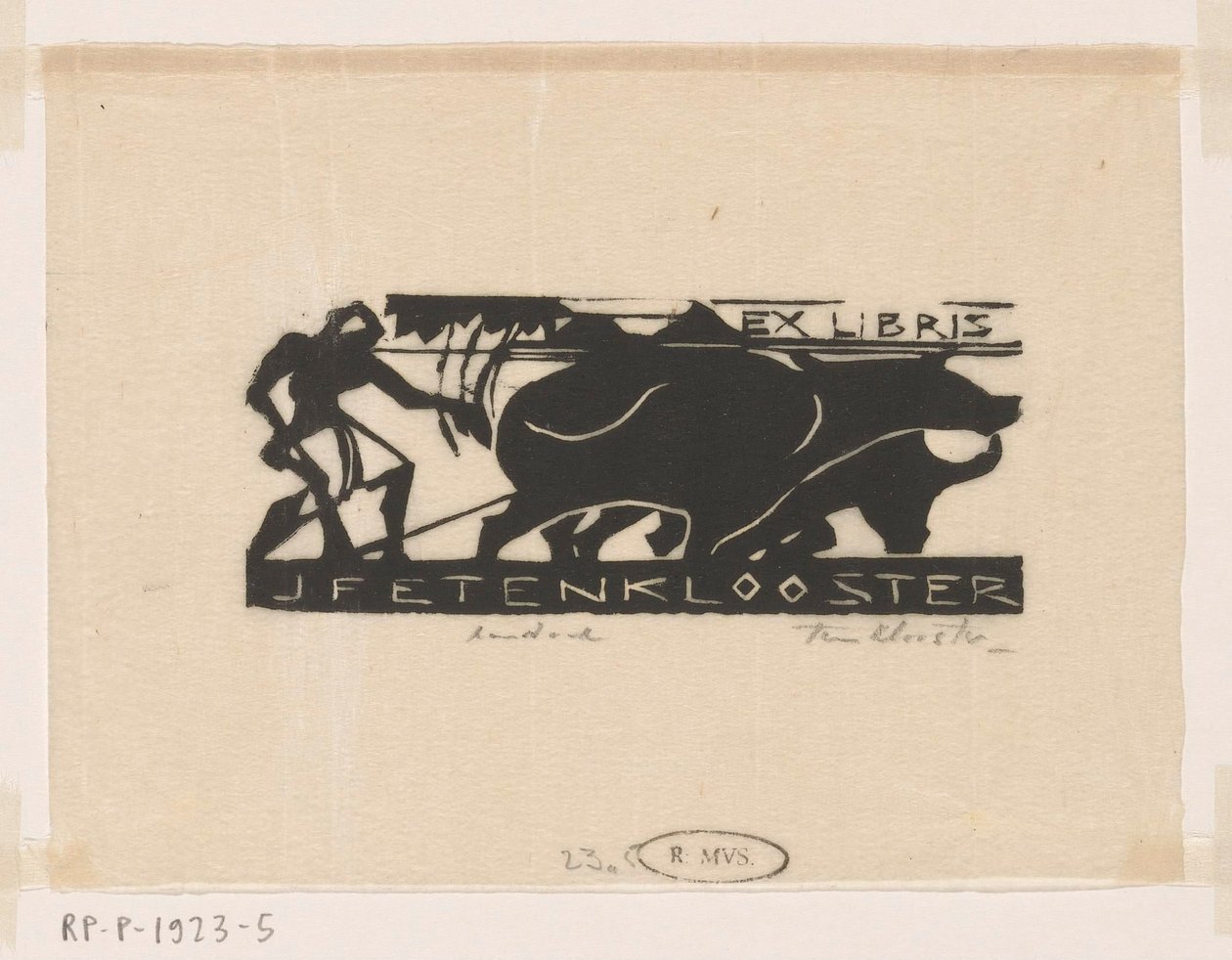 Ex libris di J.F.E. ten Klooster da Johannes Frederik Engelbert ten Klooster (signed by artist)