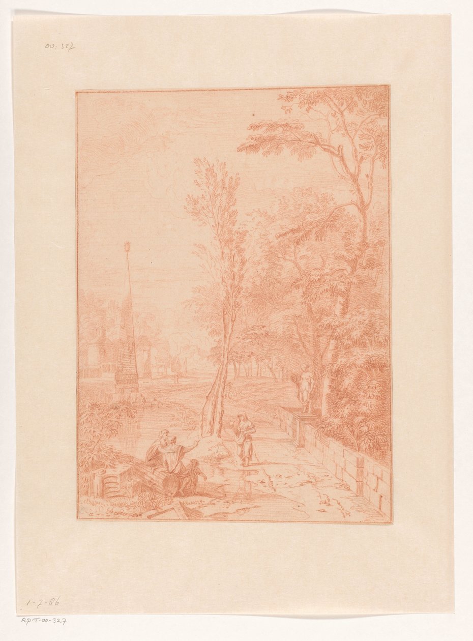 Arkadische Landschaft mit Figuren nahe einem Obelisken da Johannes Glauber