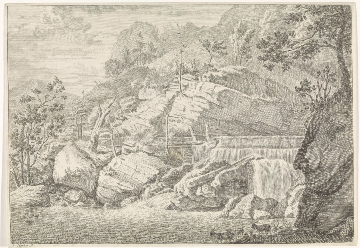 Veduta della grande cascata di Chartreuse
Paesaggi nelle montagne della Certosa (titolo della serie) da Johannes Glauber