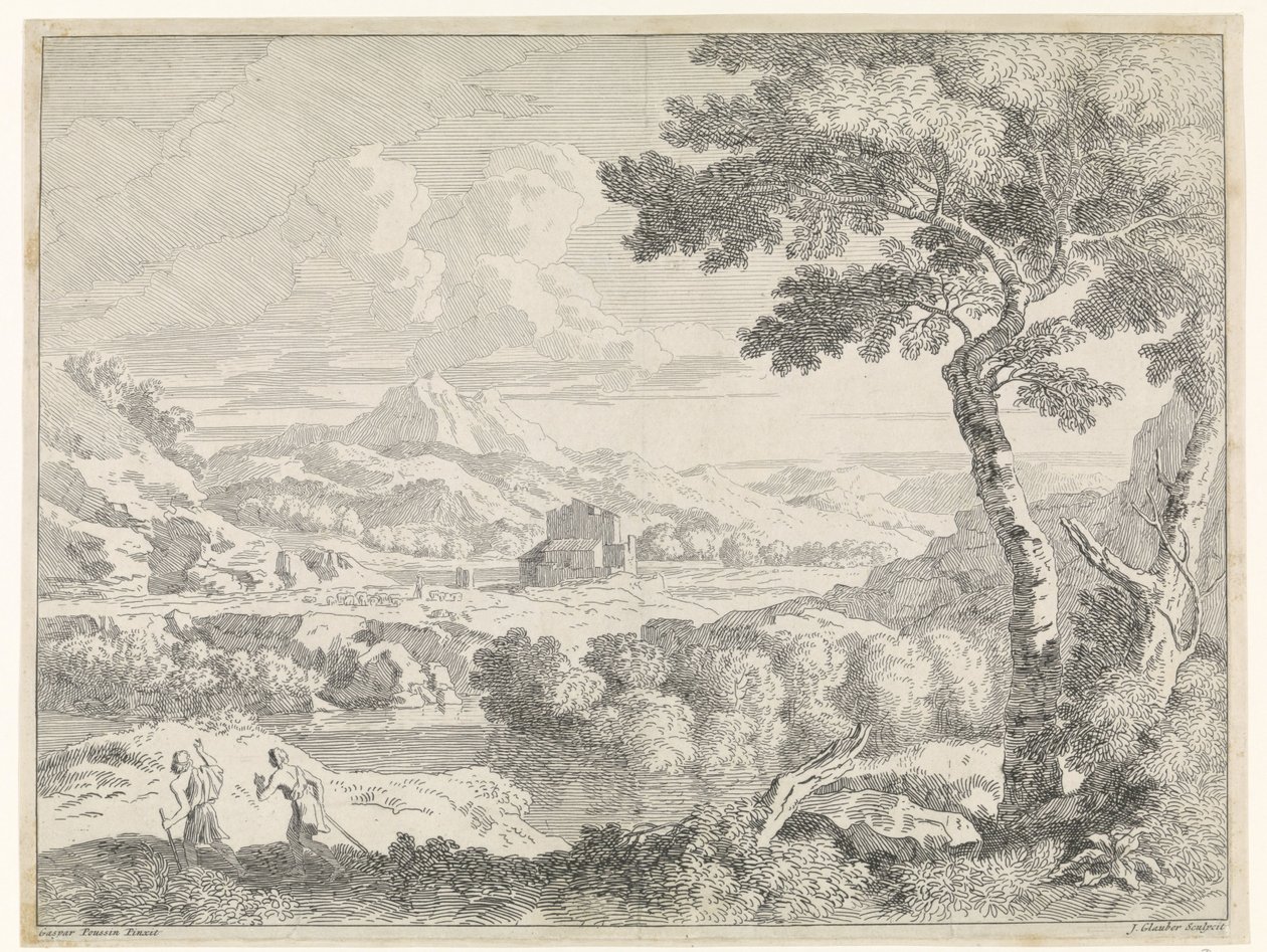 Paesaggio collinare con pastori da Johannes Glauber