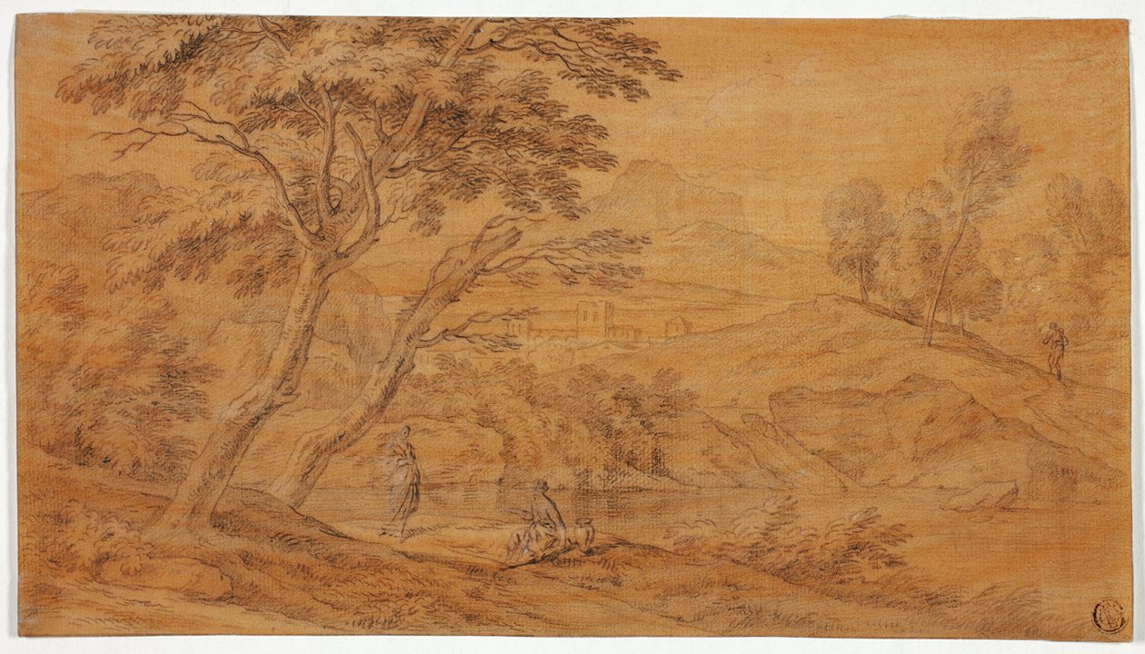 Paesaggio con figure vicino a un ruscello da Johannes Glauber