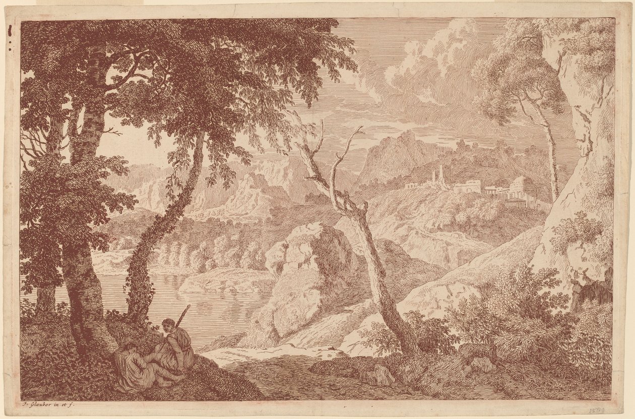 Paesaggio Montano con Due Uomini che Riposano da Johannes Glauber