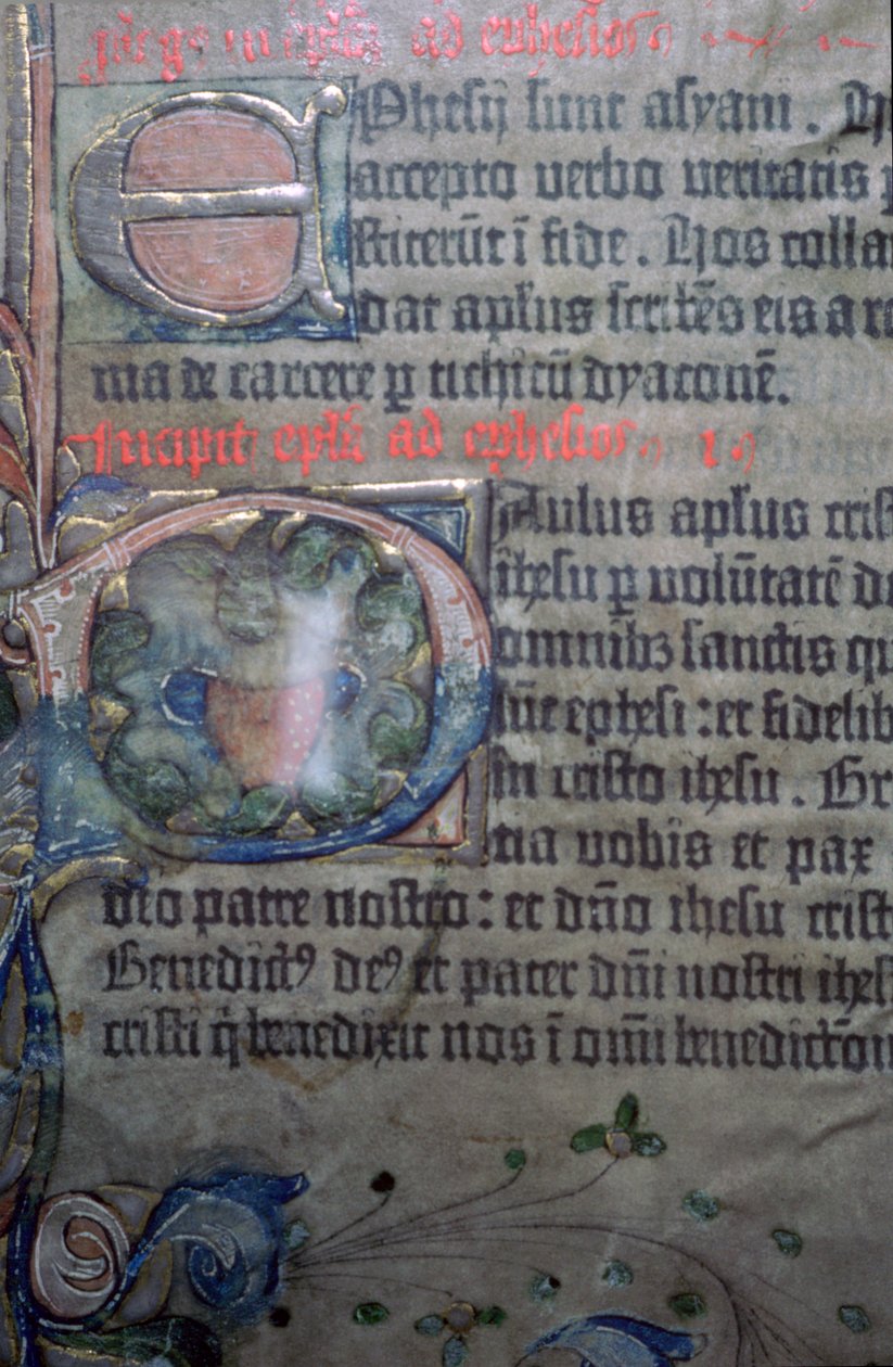Dettaglio dalla Bibbia di Gutenberg del XV secolo, apertura degli Efesini da Johannes Gutenburg