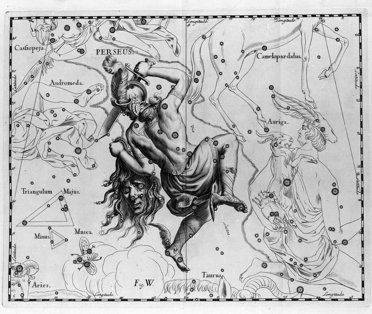 La costellazione Perseo. Tavola tratta da "Firmamentum Sobiescanum sive Uranographia" di Johannes Hevelius da Johannes Hevelius