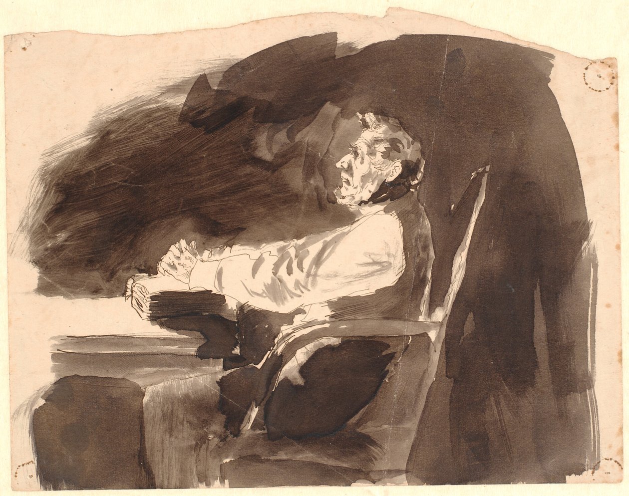 Vecchio uomo a un tavolo con una Bibbia da Johannes Holbek
