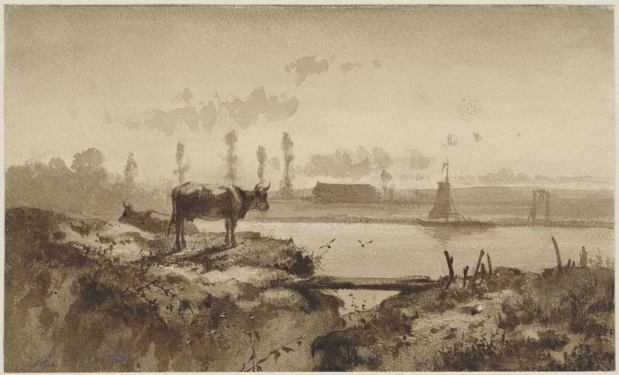 Paesaggio fluviale con mucca da Johannes Hubertus Leonardus de Haas