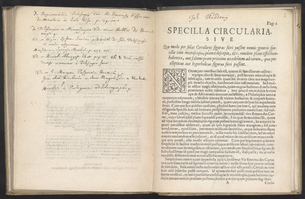 Specilla circularia, sive quo modo per solas circulares figuras fieri possint omnis generis specilla tam microscopia, quam telescopia da Johannes Hudde