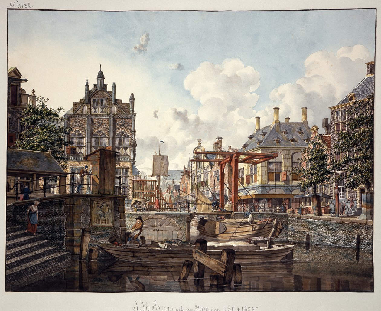 Veduta cittadina con ponte levatoio da Johannes Huibert Prins