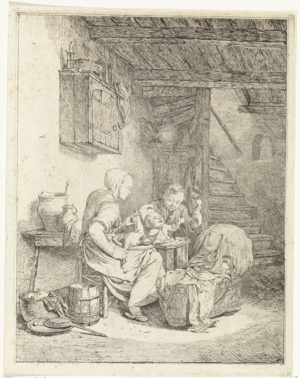 Donna e due bambini in un interno da Johannes Huibert Prins