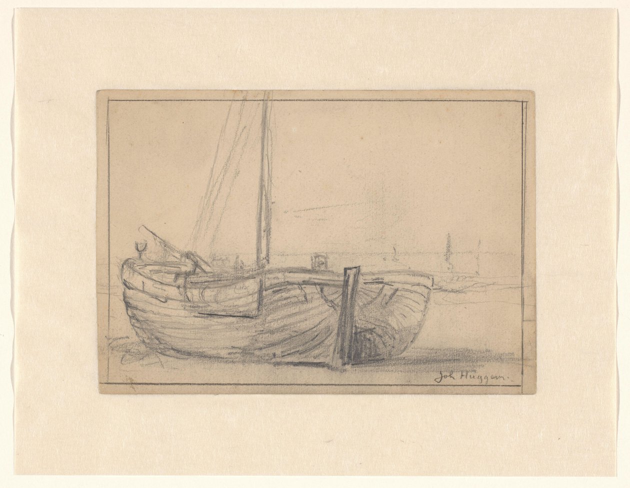 Barca da pesca sulla spiaggia da Johannes Huygens (signed by artist)