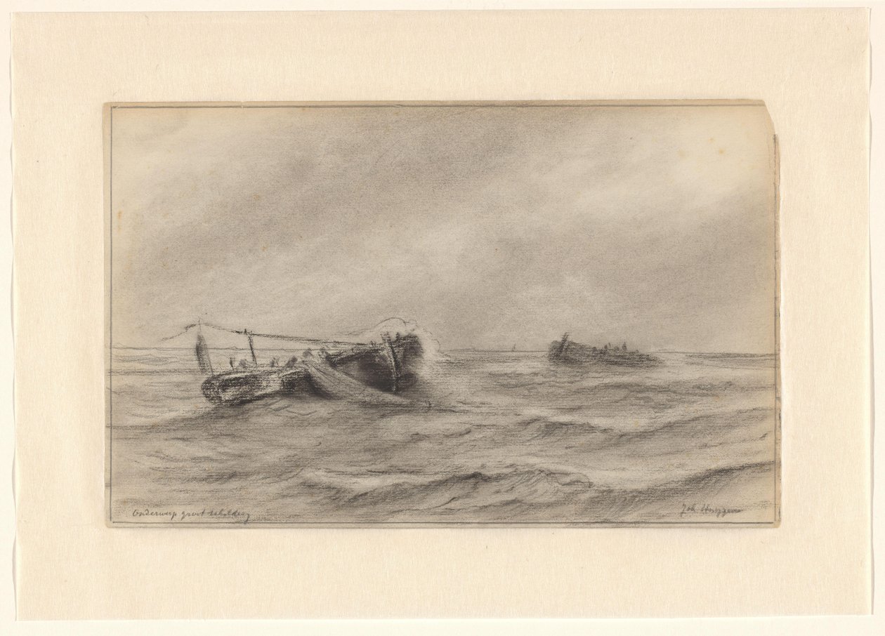 Barche da pesca in mare da Johannes Huygens (signed by artist)