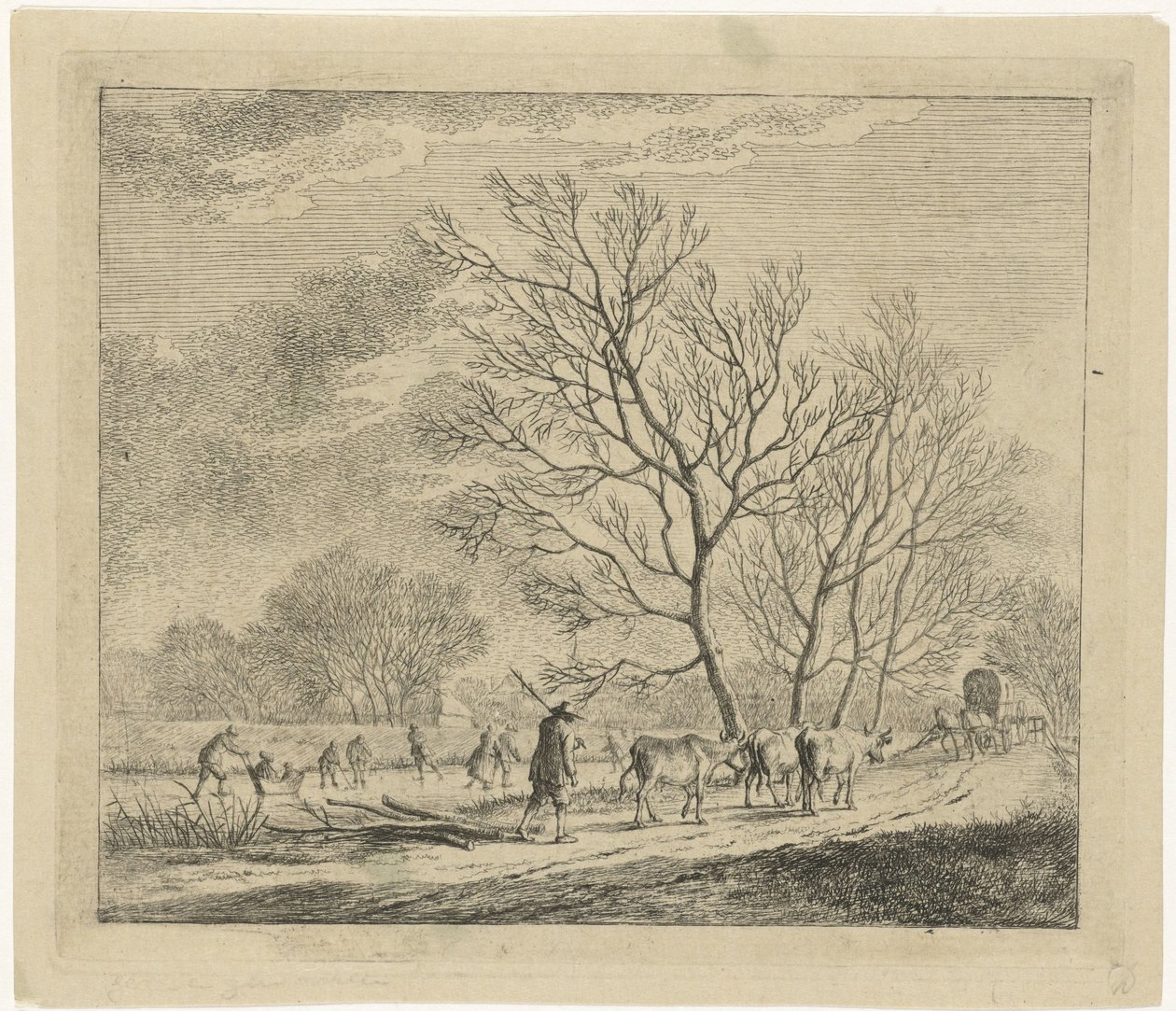 Paesaggio invernale con mucche e pattinatori da Johannes Janson