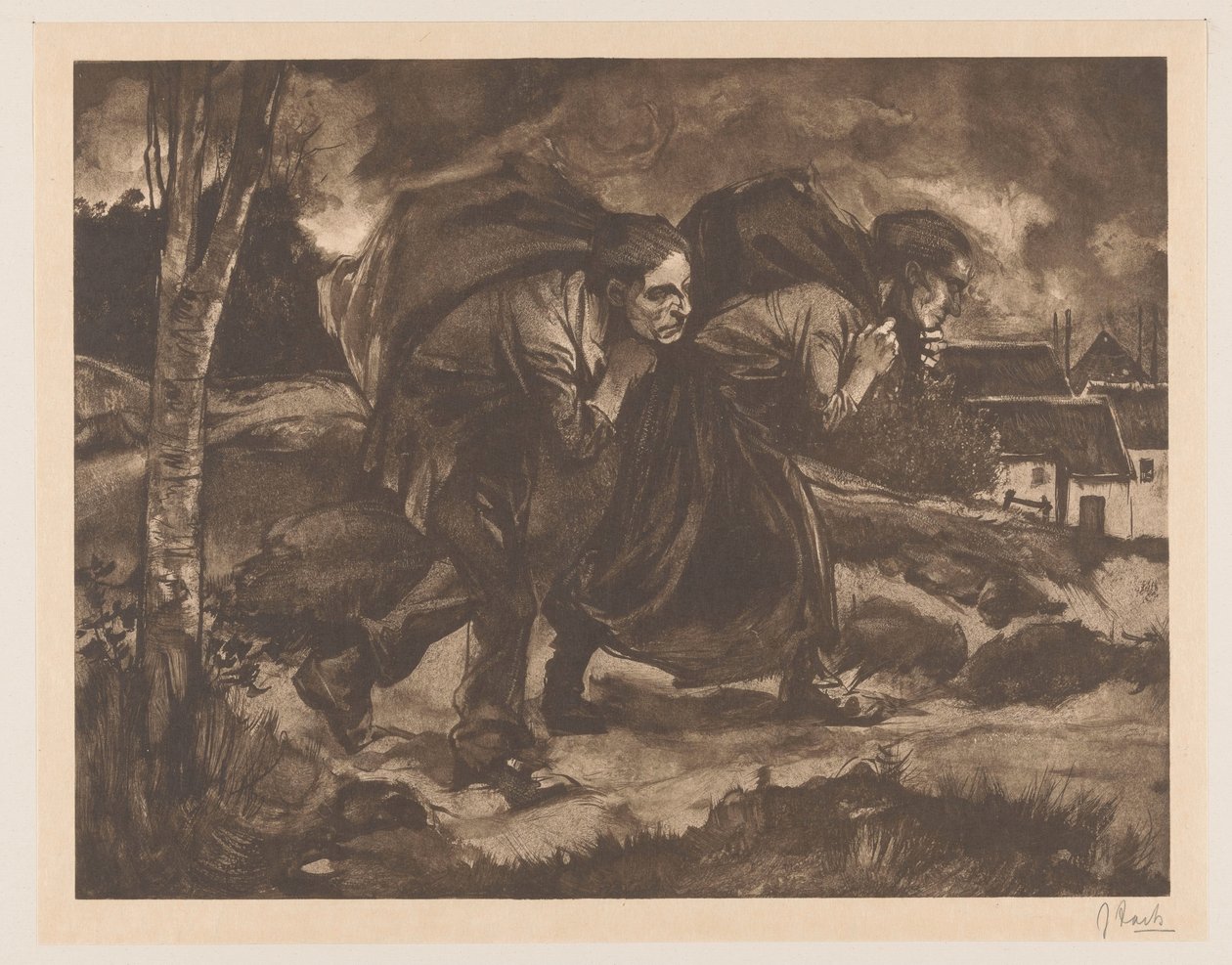 Uomo e donna con sacco sulla schiena da Johannes Josephus Aarts (signed by artist)
