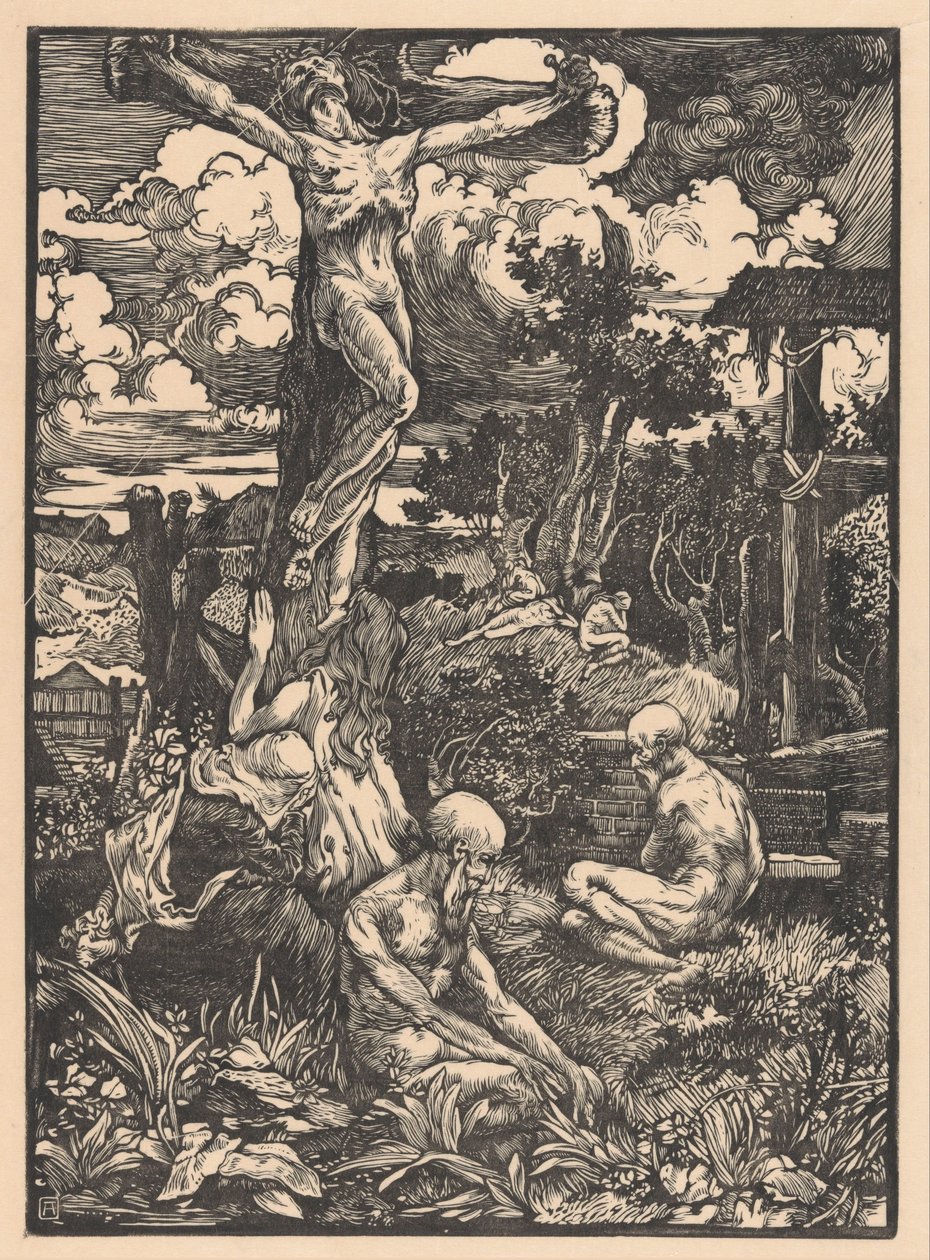 Uomo crocifisso in un paesaggio collinare da Johannes Josephus Aarts