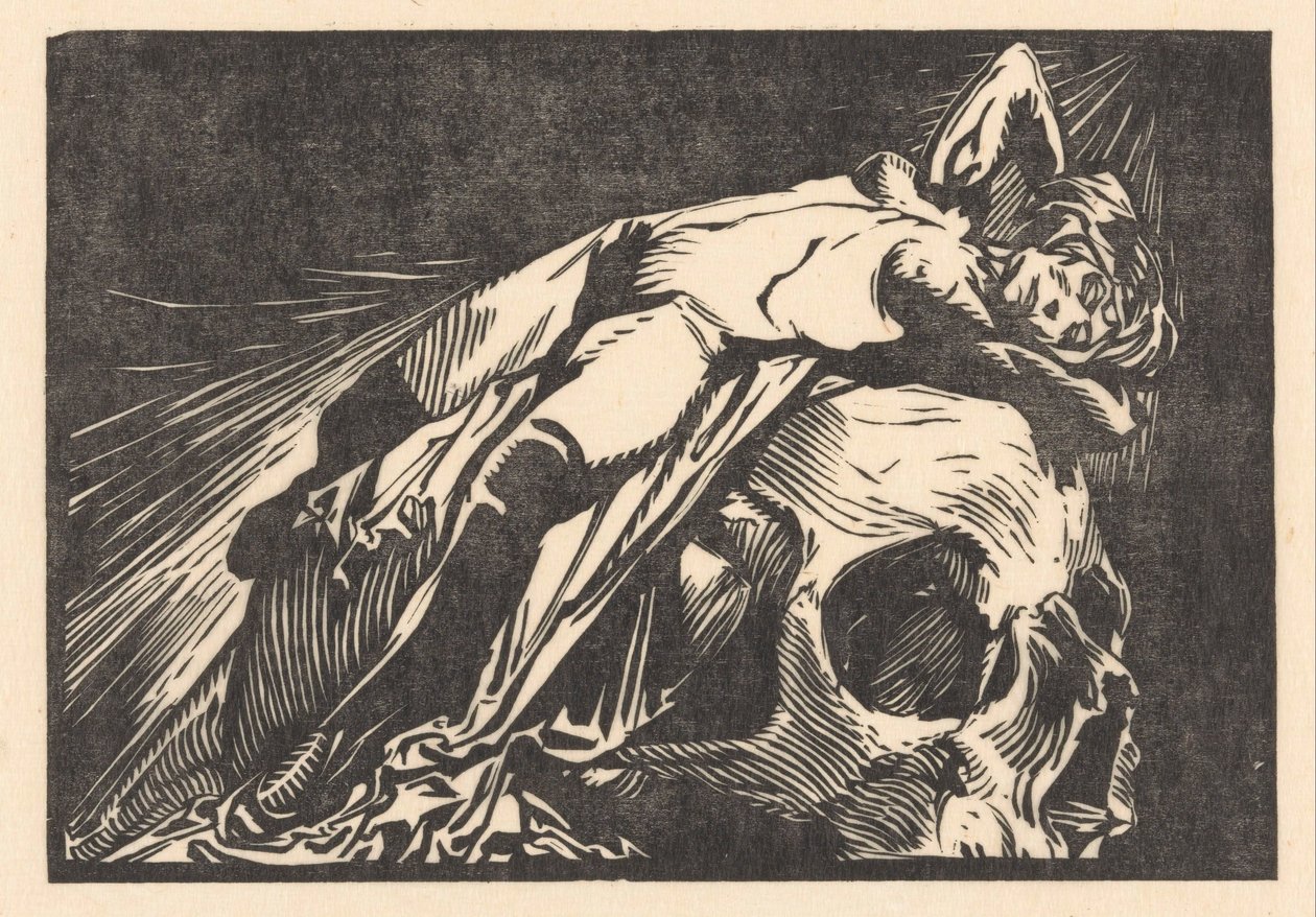 Donna sdraiata su un teschio da Johannes Josephus Aarts