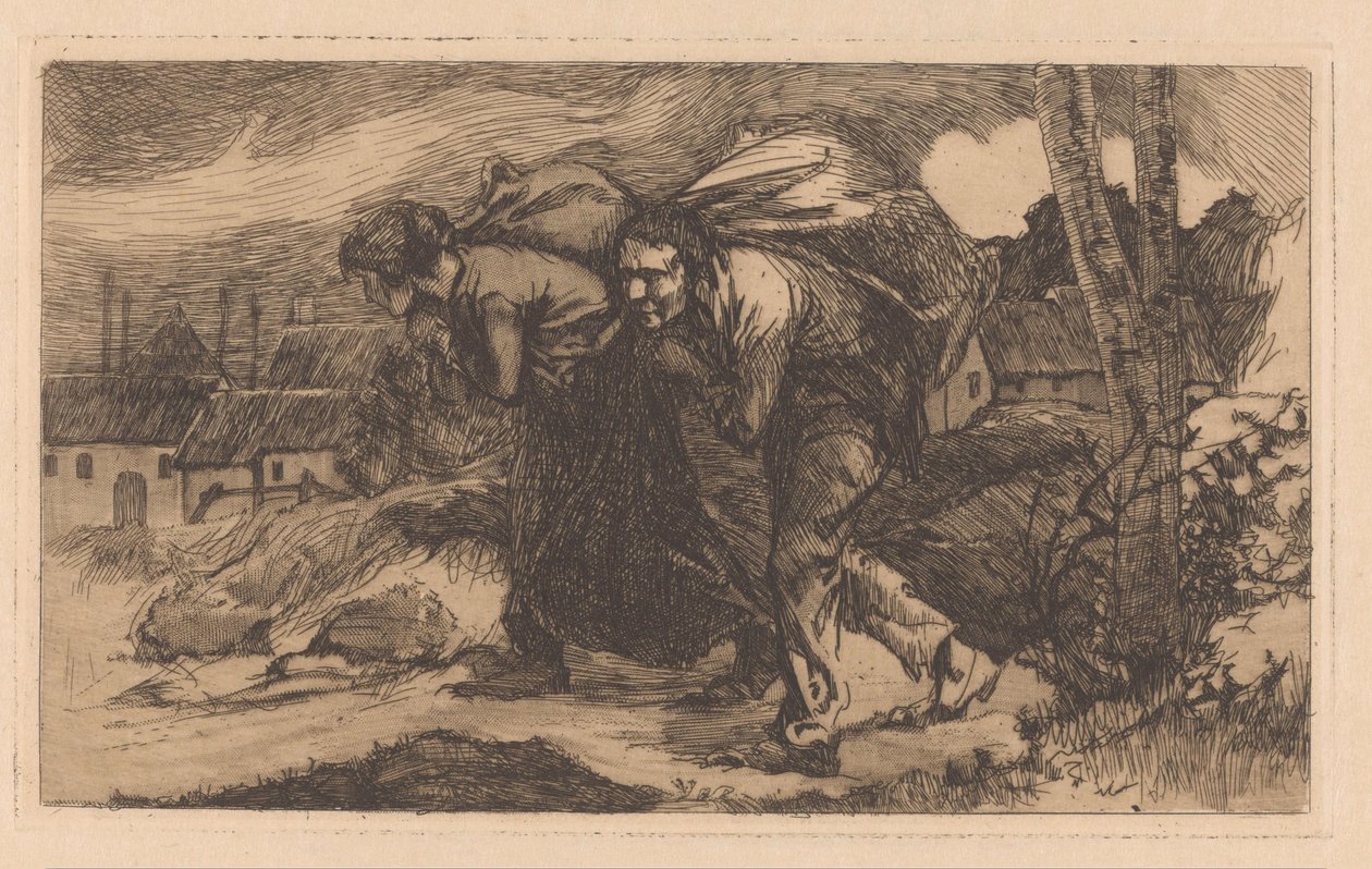 Uomo e donna con sacco sulla schiena da Johannes Josephus Aarts