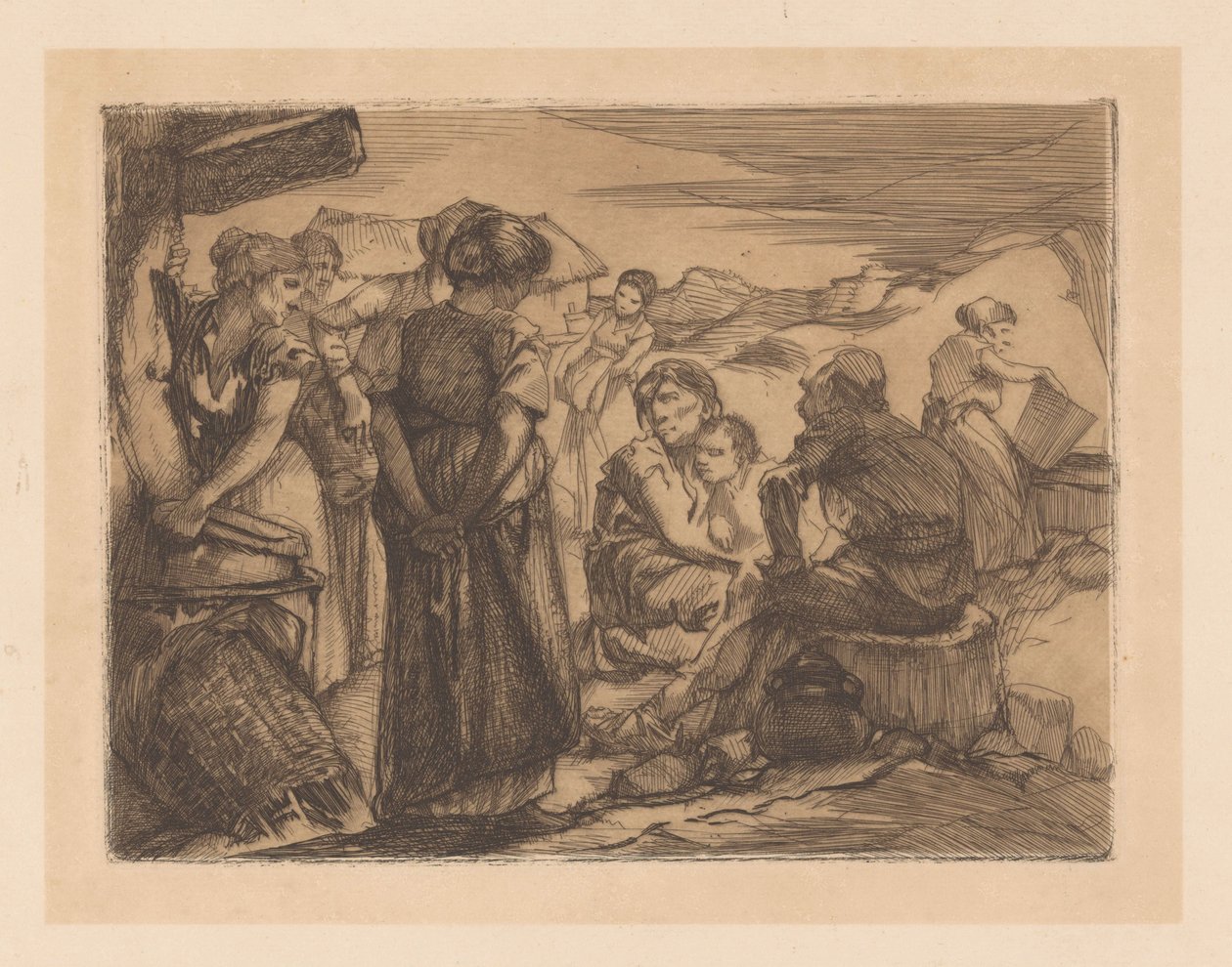 Uomo, donne e bambino in paesaggio collinare da Johannes Josephus Aarts