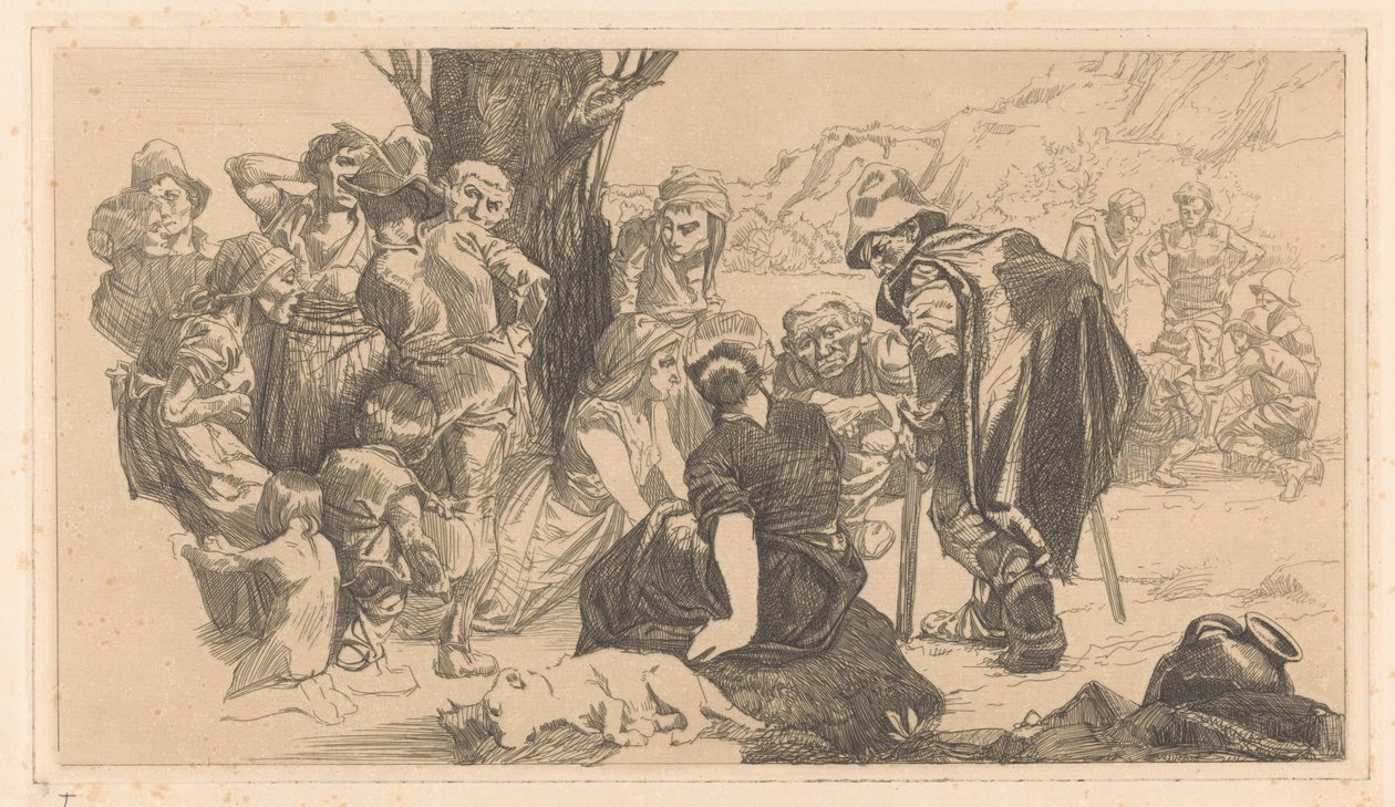 Uomini, donne e bambini vicino a un albero da Johannes Josephus Aarts