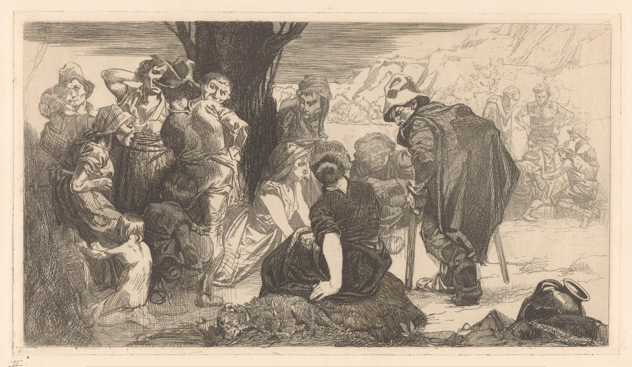 Uomini, donne e bambini vicino a un albero da Johannes Josephus Aarts