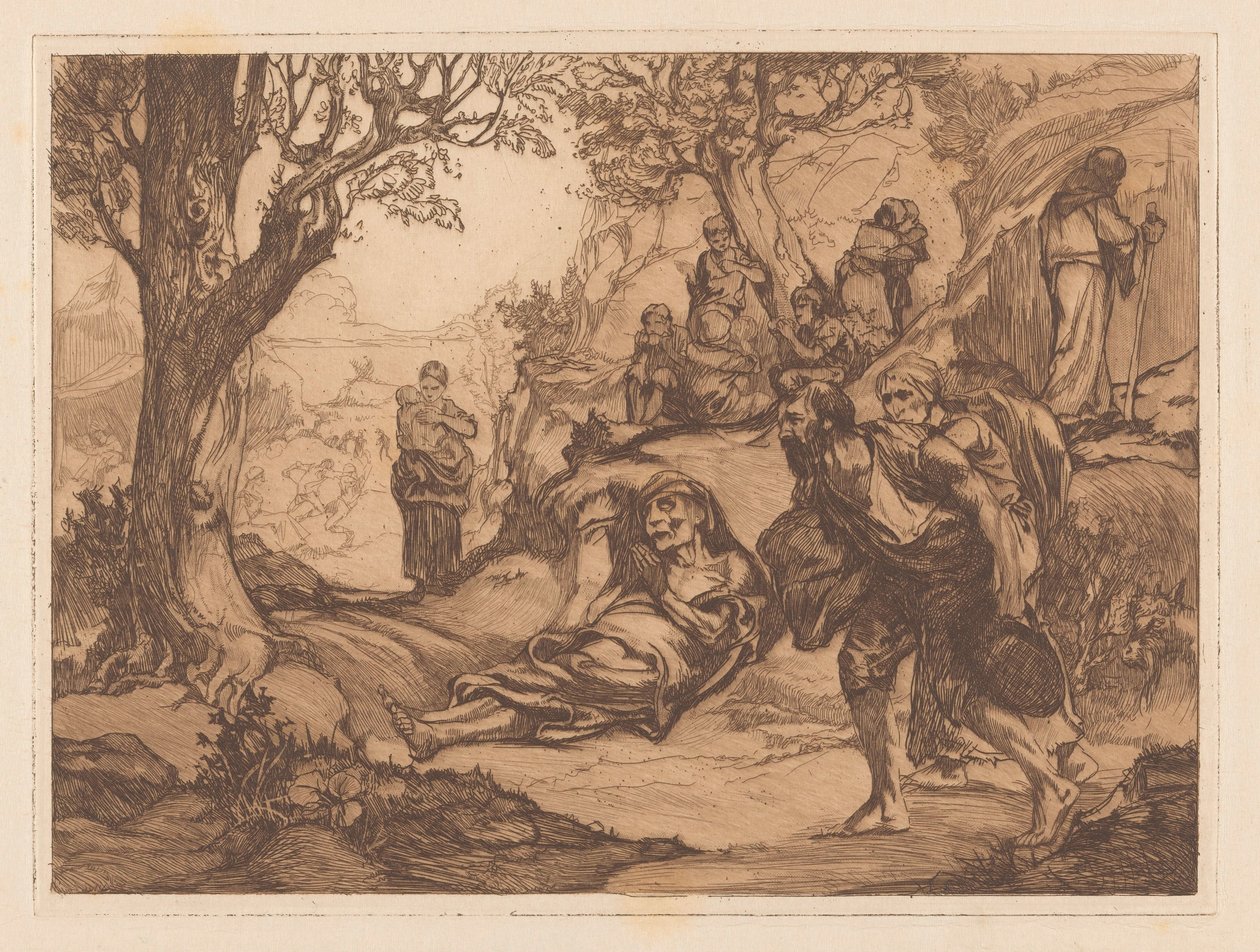 Uomini, donne e bambini in un paesaggio collinare da Johannes Josephus Aarts