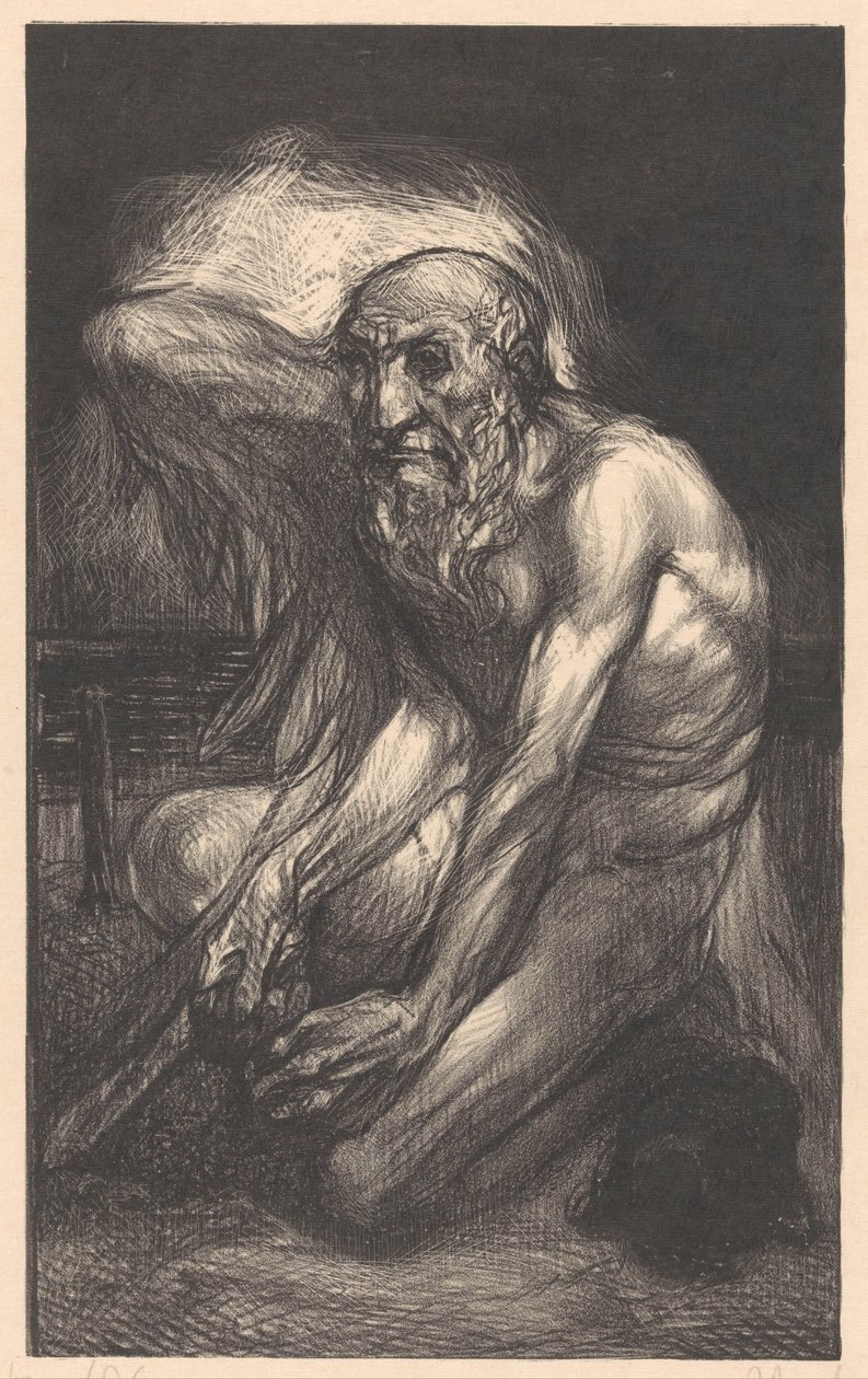 Uomo barbuto seduto con ali da Johannes Josephus Aarts