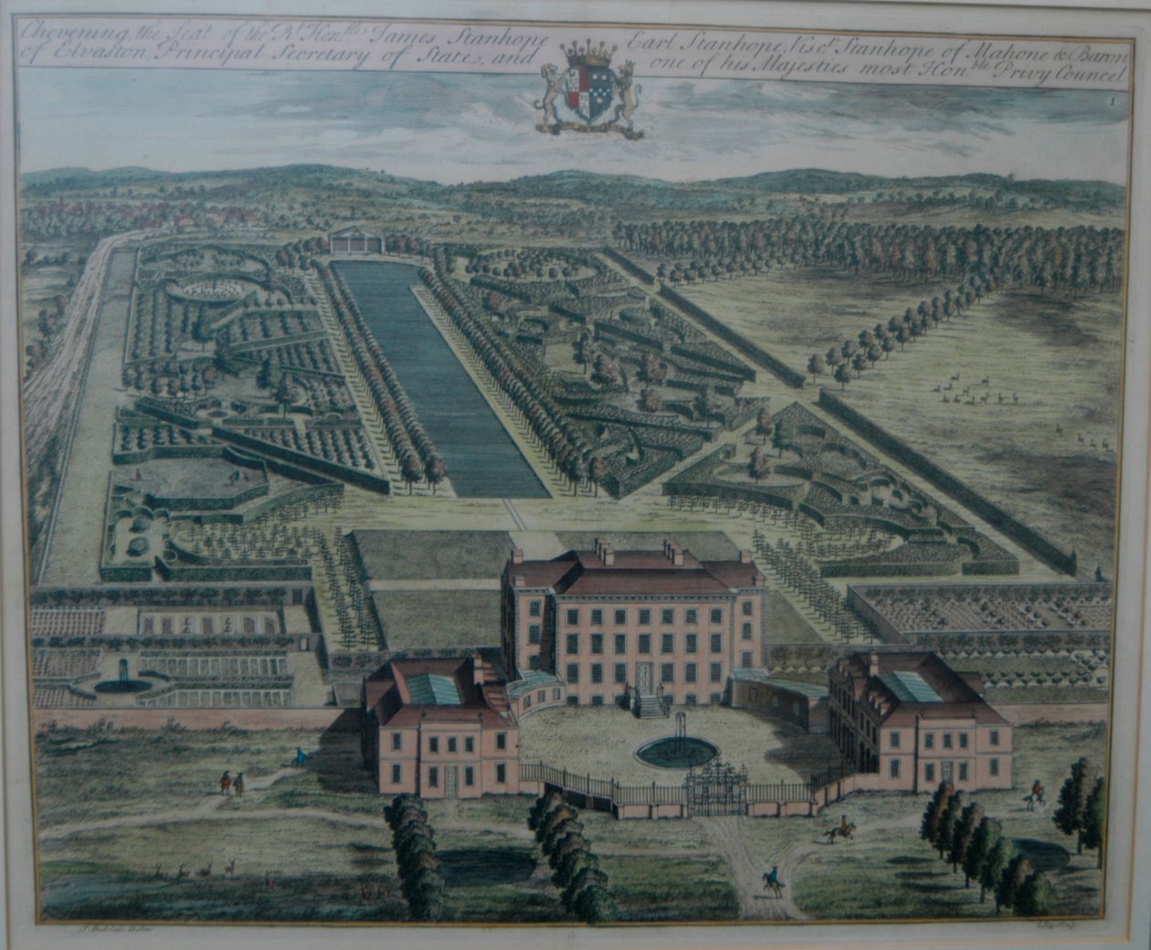 Incisione di Chevening di Johannes Kip (morto nel 1722) dopo Thomas Badeslade (morto nel 1742), pubblicata (in History of Kent) nel 1719 da John Harris. da Johannes Kip