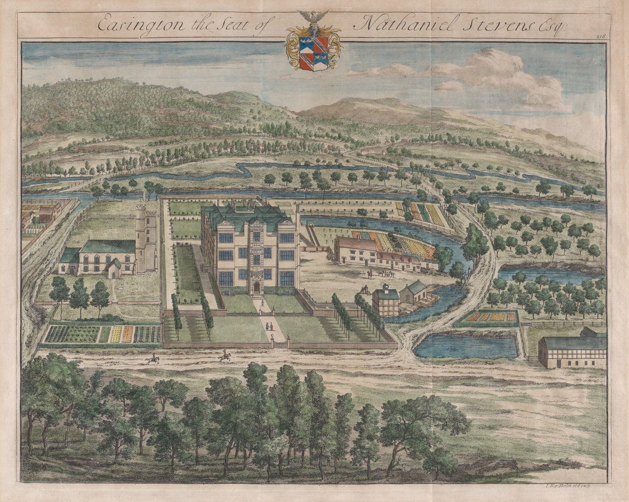 Easington, la dimora di Nathaniel Stevens, [1712] ripubblicato 1768 da Johannes Kip