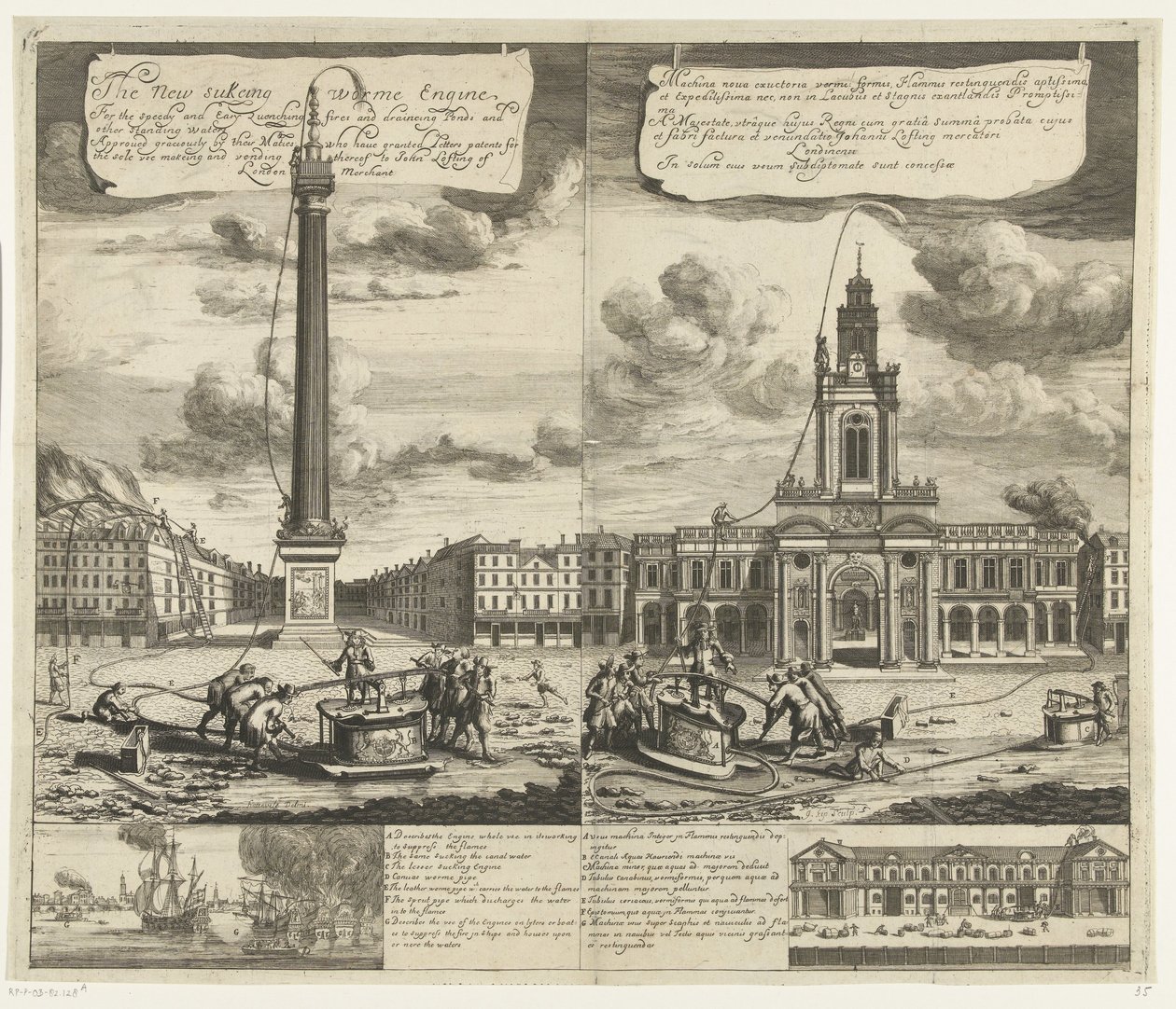 Uso delle pompe antincendio a Londra, ca. 1690-1700 da Johannes Kip