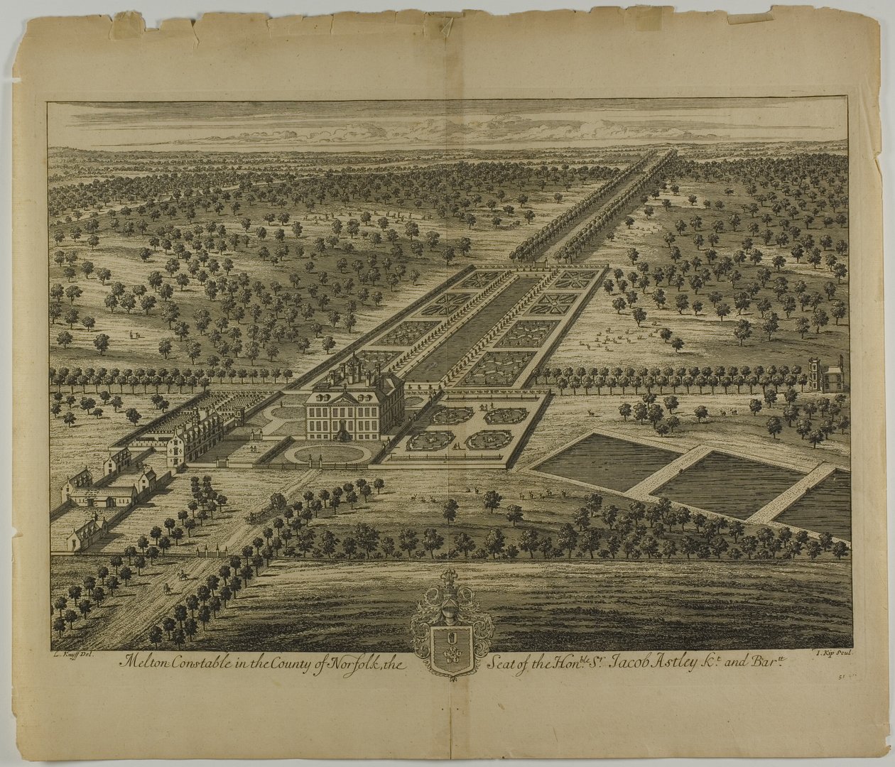 Melton Constable nella contea di Norfolk, tavola 51 da Britannia Illustrata da Johannes Kip