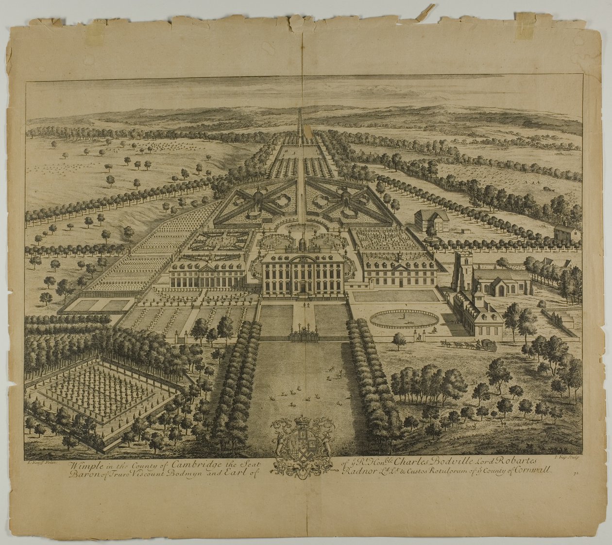 Wimple nella Contea di Cambridge, tavola 32 da Britannia Illustrata da Johannes Kip
