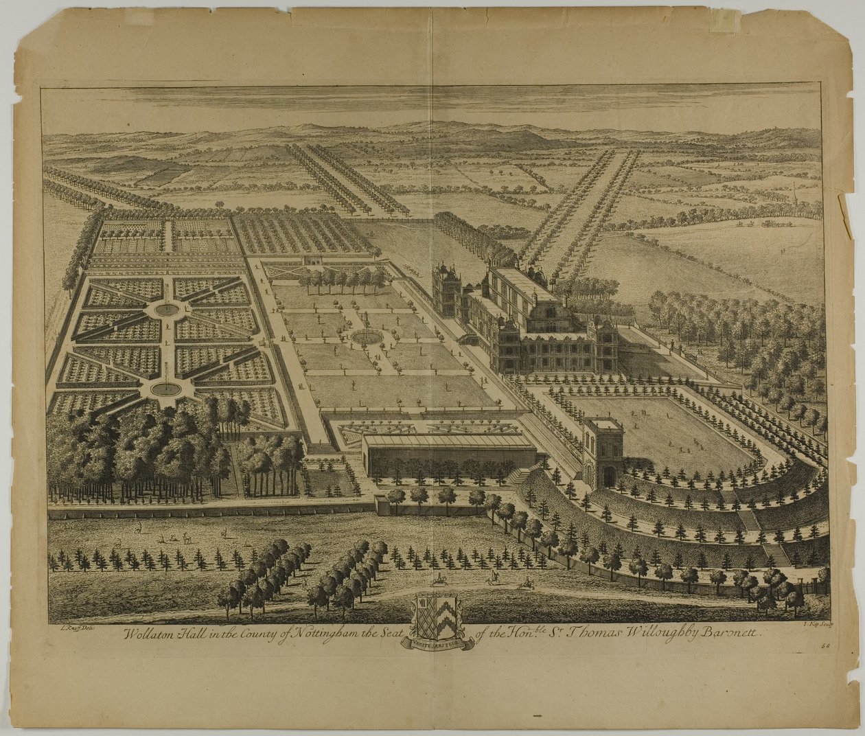 Wollaton Hall nella contea di Nottingham, tavola 68 da Britannia Illustrata da Johannes Kip
