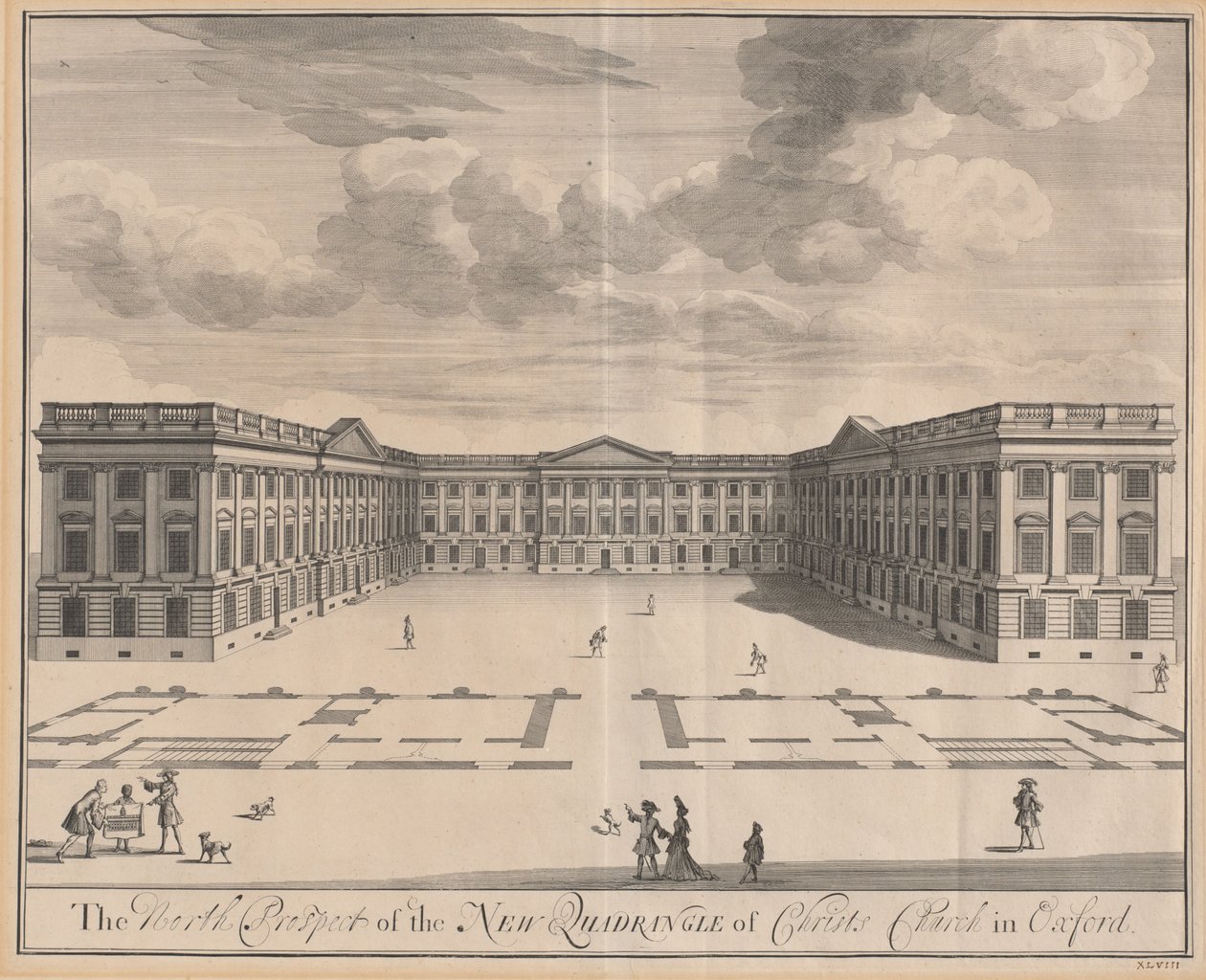 La prospettiva nord del nuovo quadrilatero di Christ Church a Oxford da Johannes Kip after Leendert Knijff
