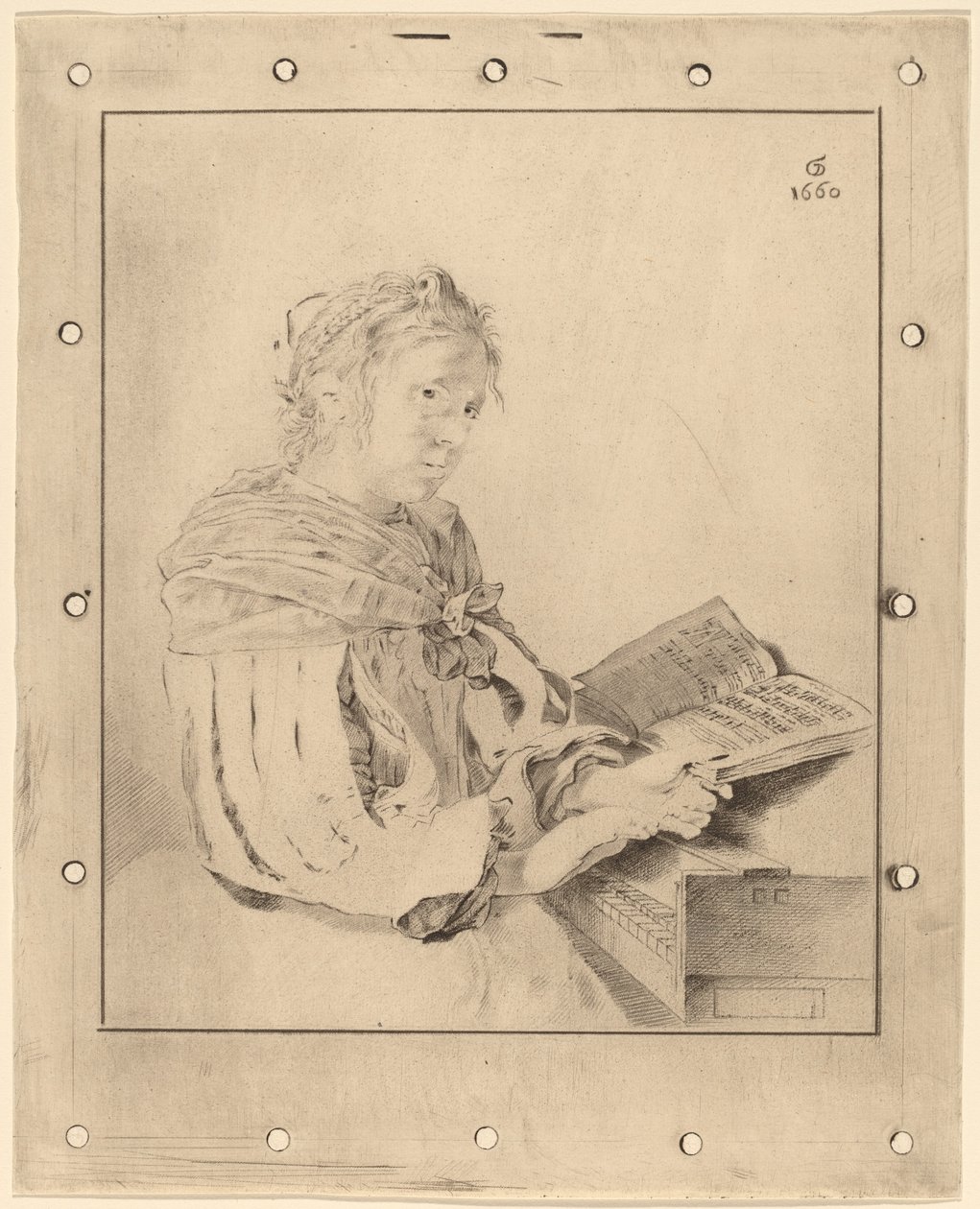 Giovane ragazza alla tastiera, 1767 da Johannes Kornlein