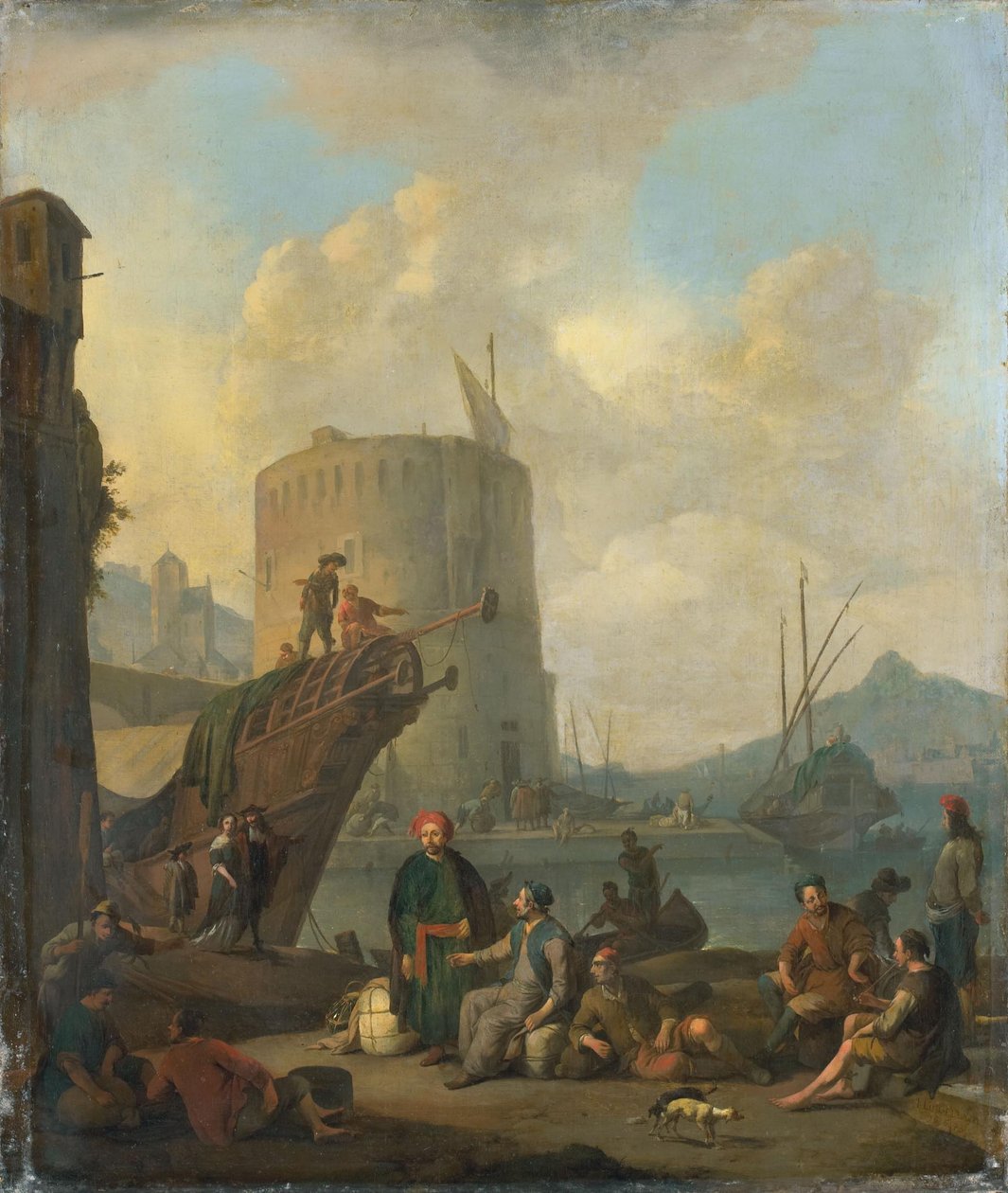 Porto italiano con torre fortificata da Johannes Lingelbach
