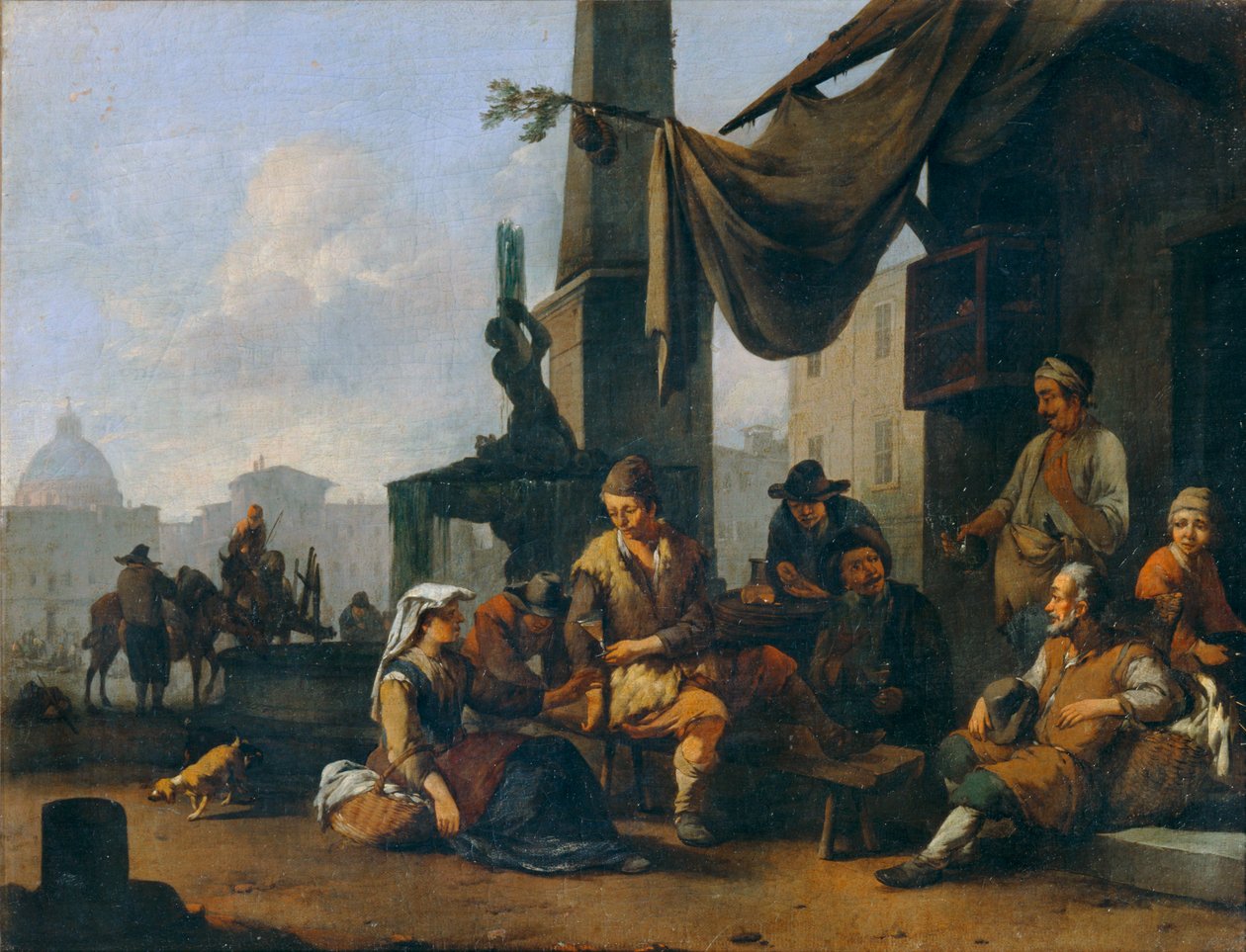 Contadini italiani che bevono alla porta di un albergo romano ... da Johannes Lingelbach