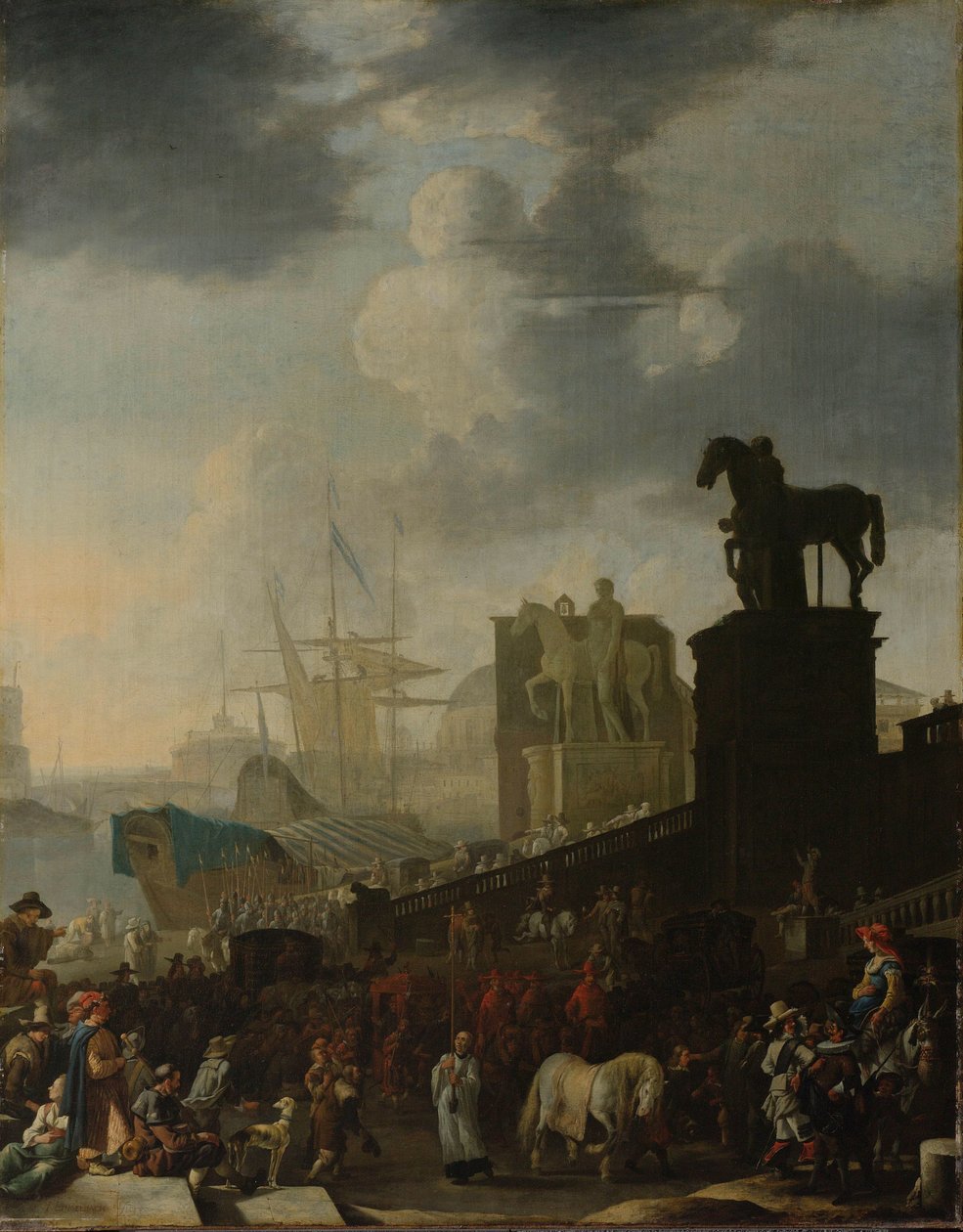 La scalata del Campidoglio con il cavallo grigio del nuovo papa eletto da Johannes Lingelbach